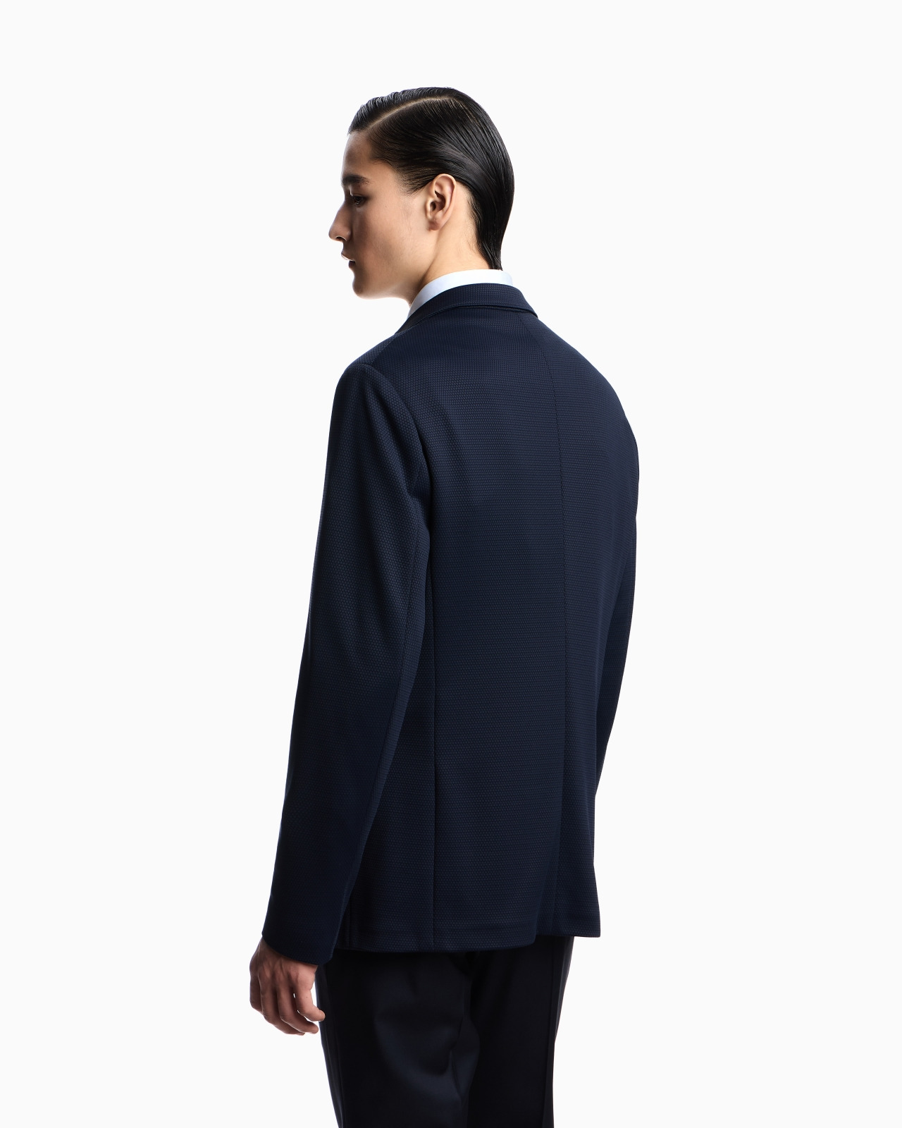 SINGLE-BREASTED JACKET IN STRETCH PIQUÉ TECHNICAL JERSEY - 3
