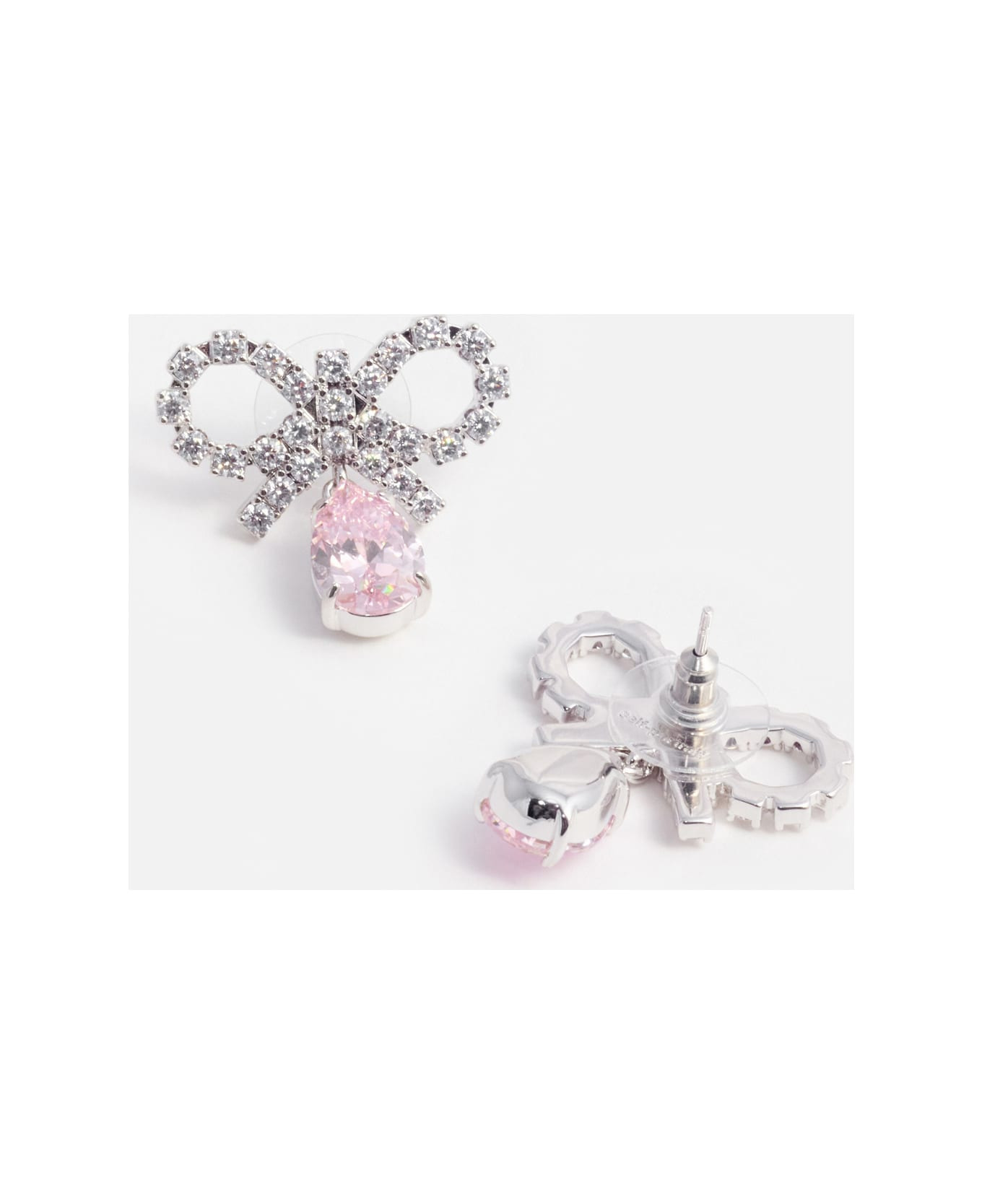 Micro Bow Pink Droplet Earrings - 2