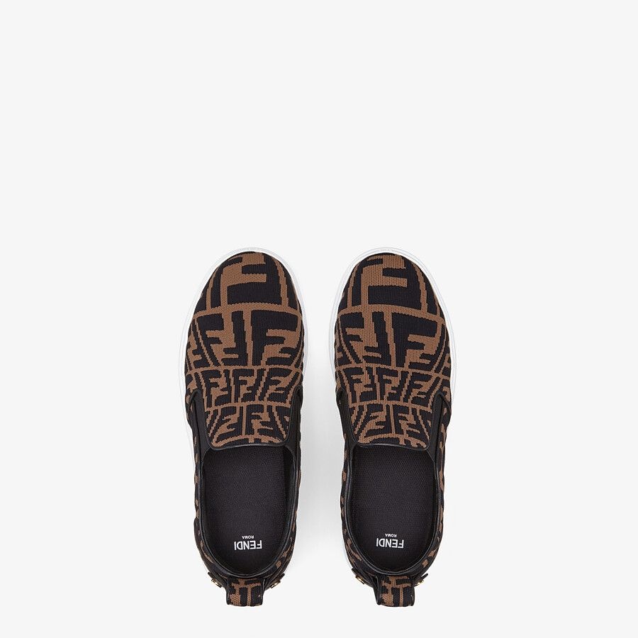 Brown fabric slip ons - 4