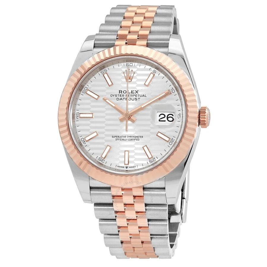 Rolex Datejust 41 Silver, Fluted Motif Dial Automatic Men's 18kt Everose Gold Jubilee Watch M126331- - 1
