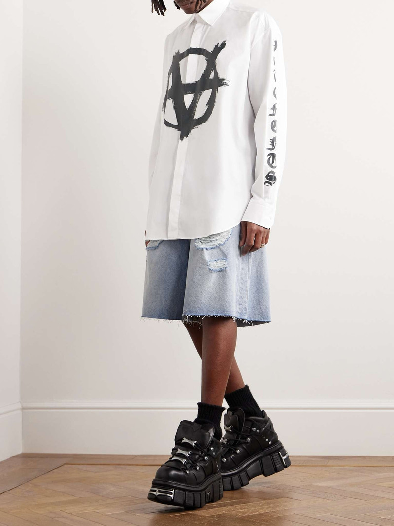 VETEMENTS Destroyed Wide-Leg Distressed Denim Shorts outlook