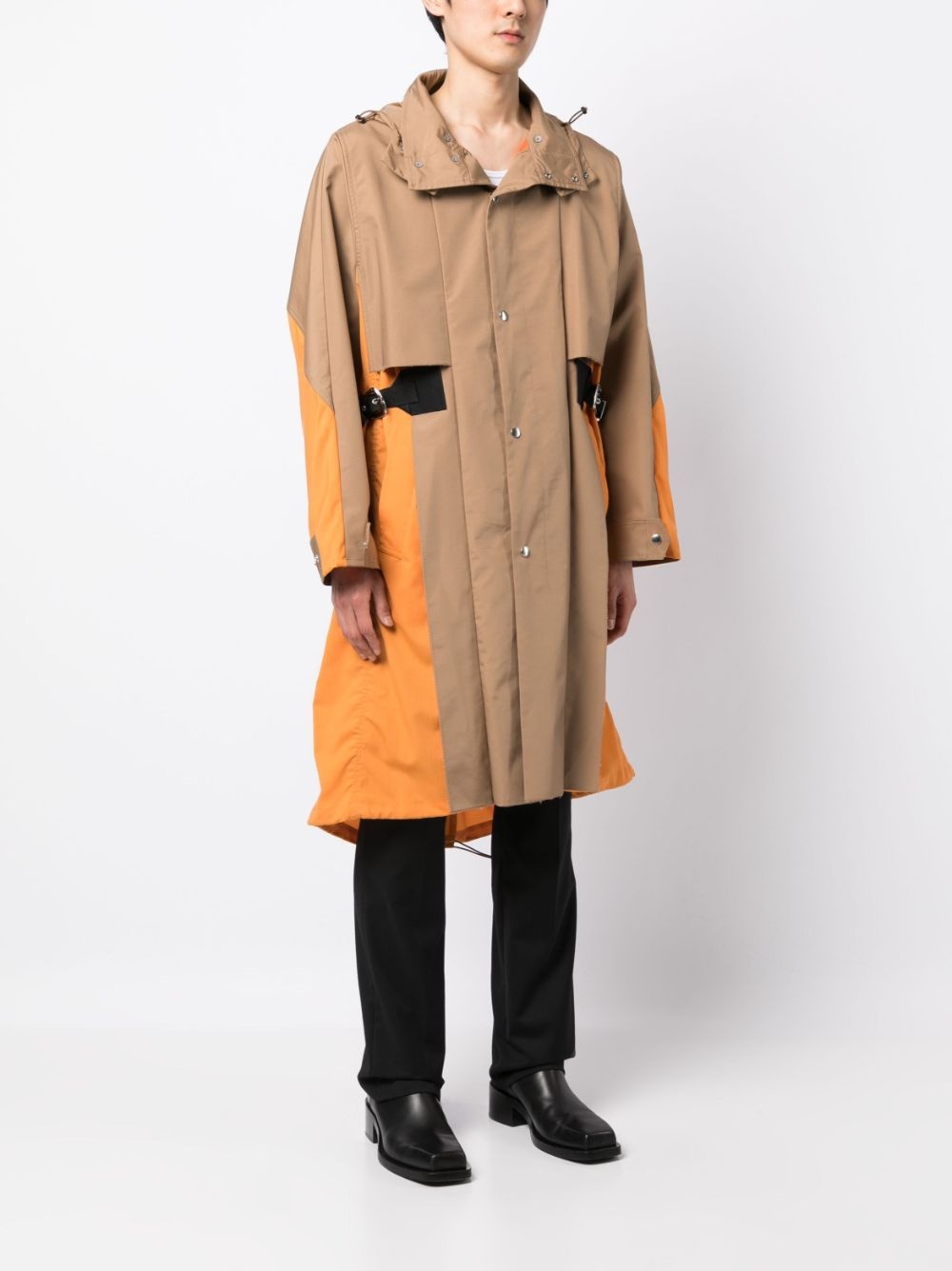 taffeta detachable-hood midi coat - 3