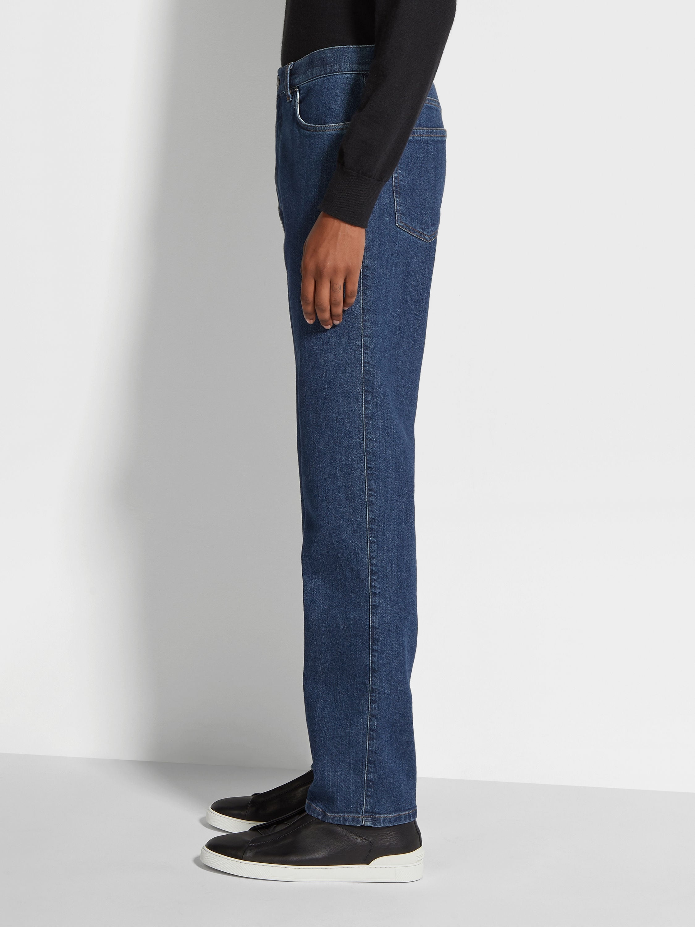 BLUE STONE-WASHED STRETCH COTTON ROCCIA JEANS - 3