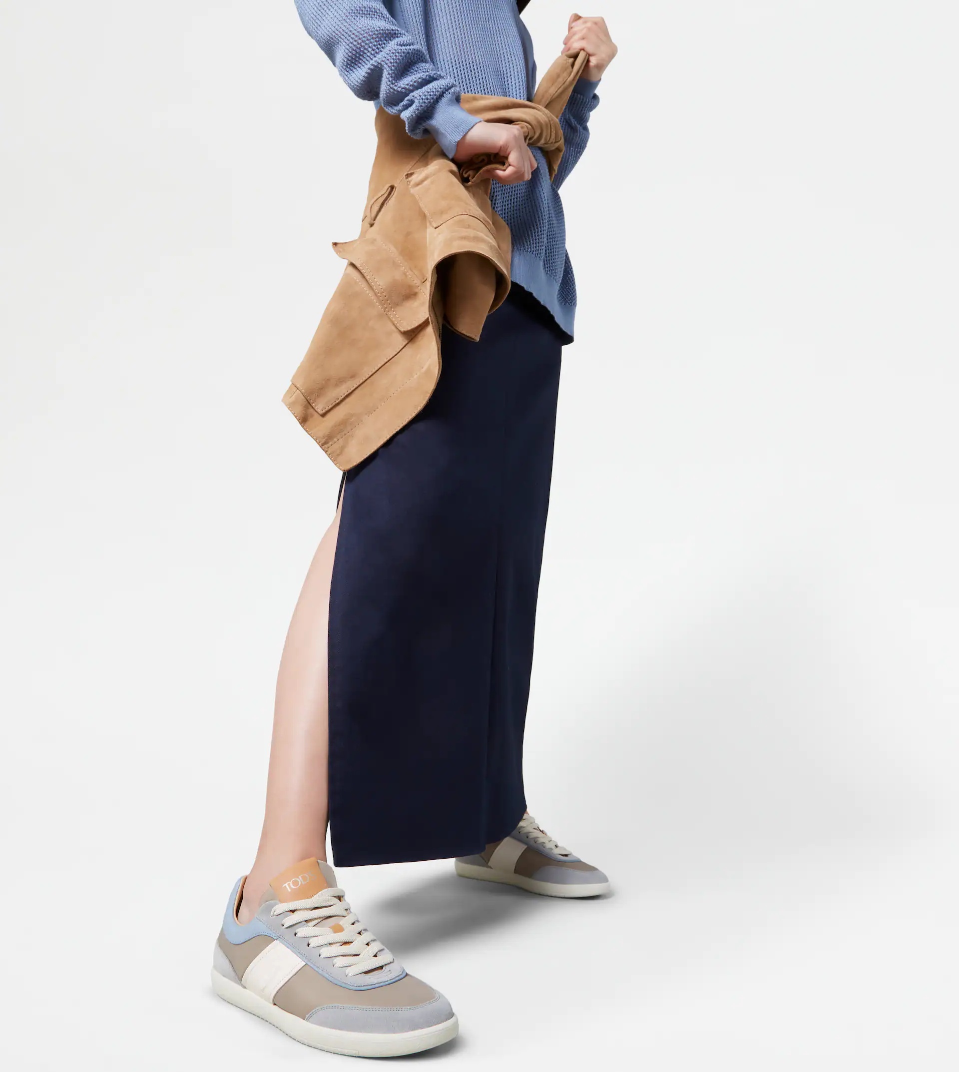 TOD'S TABS SNEAKERS IN SUEDE AND TECHNICAL FABRIC - LIGHT BLUE, GREY, WHITE - 2