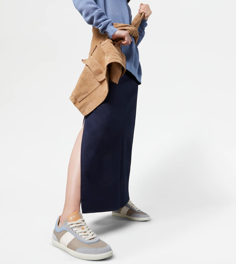 Tod's TOD'S TABS SNEAKERS IN SUEDE AND TECHNICAL FABRIC - LIGHT BLUE, GREY, WHITE outlook