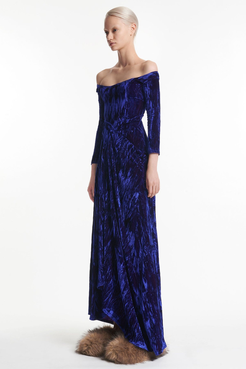 A.W.A.K.E. MODE DRAPED OFF SHOULDER DRESS PURPLE - EXCLUSIVE outlook