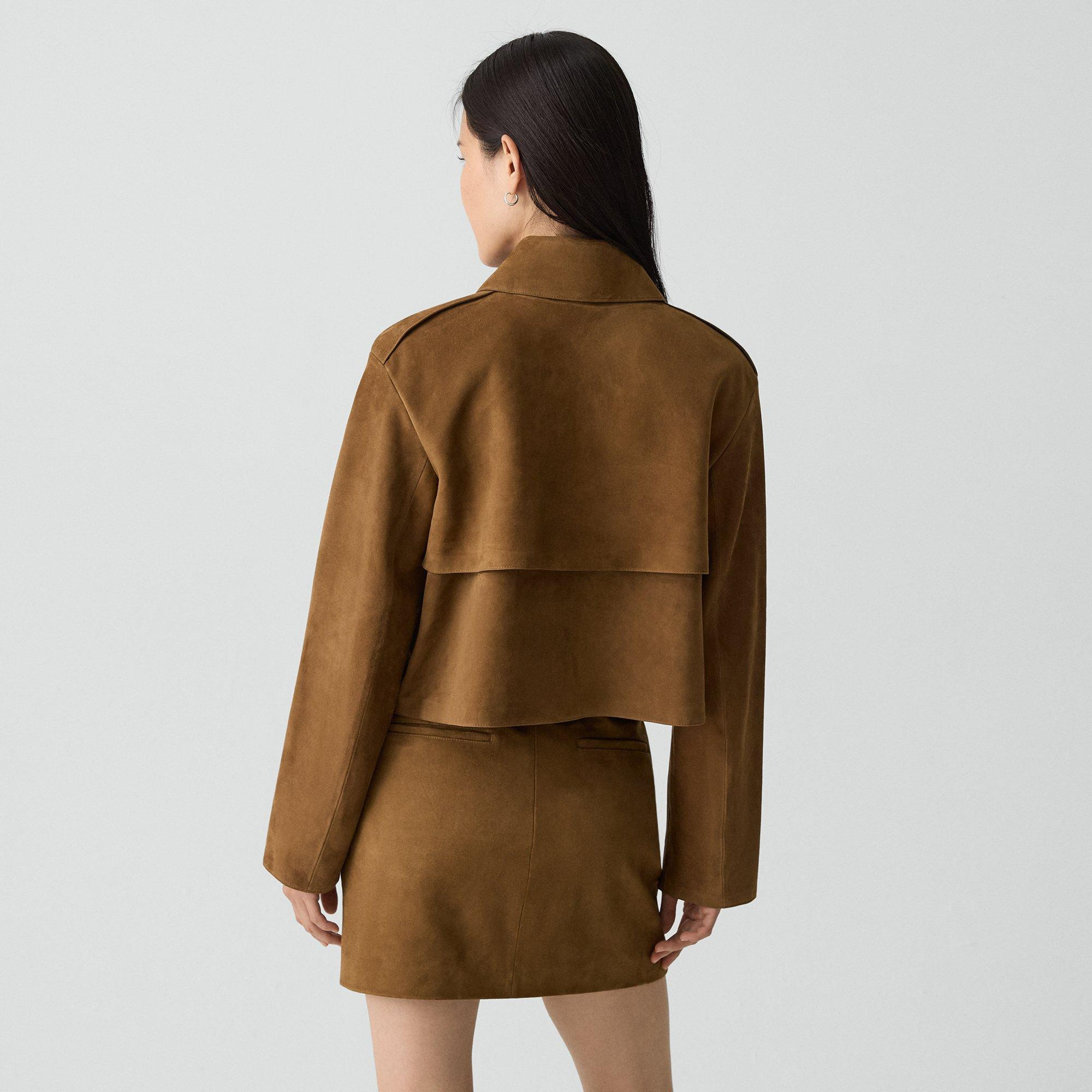 Cropped Trench Coat in Suede - 4