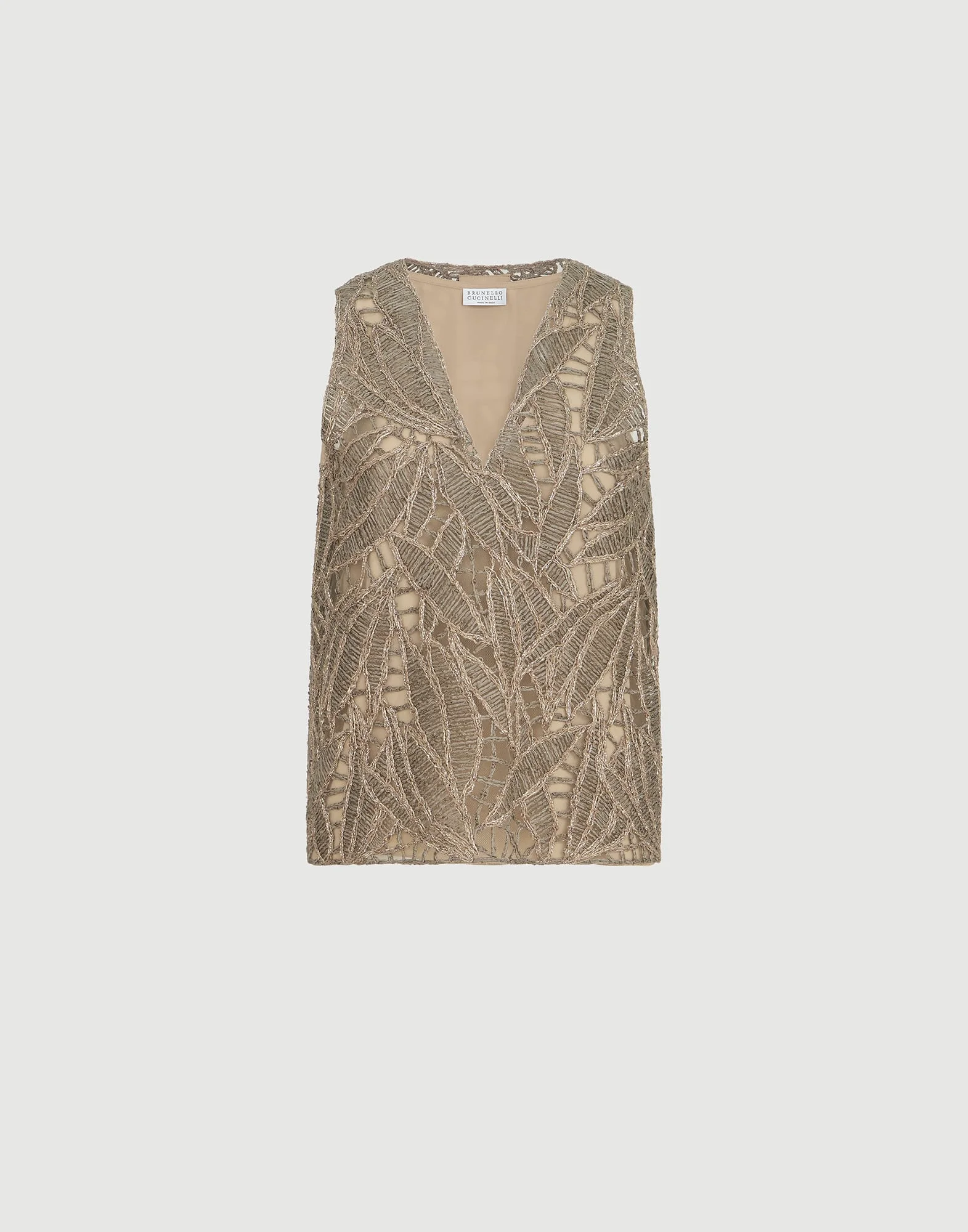 Linen and cotton dazzling cacao leaves embroidery top - 1