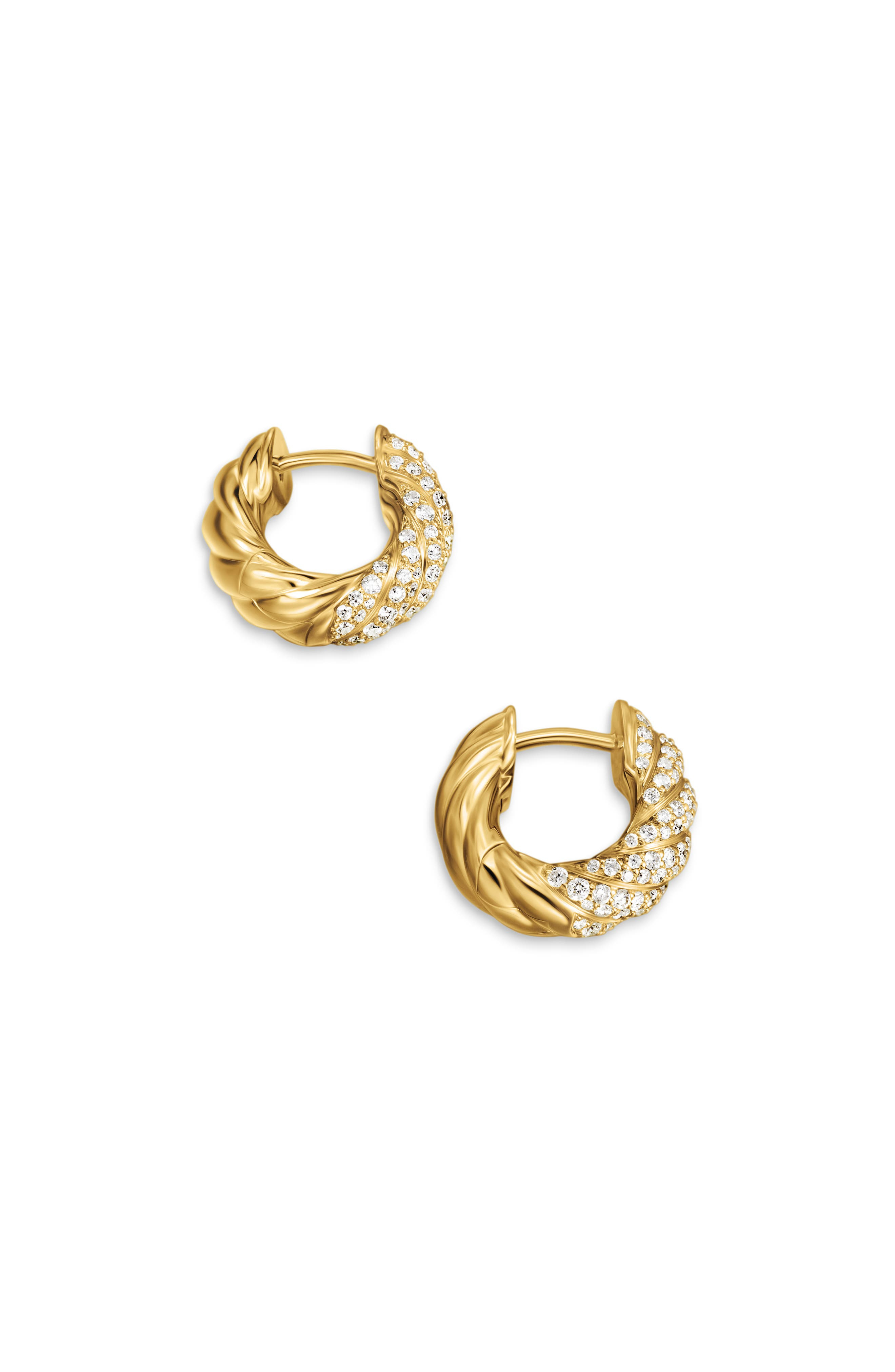 David Yurman Sculpted Cable Hoop Earrings in 18K Yellow Gold with Diamonds, 14.4mm in 18K Gold at No - 4