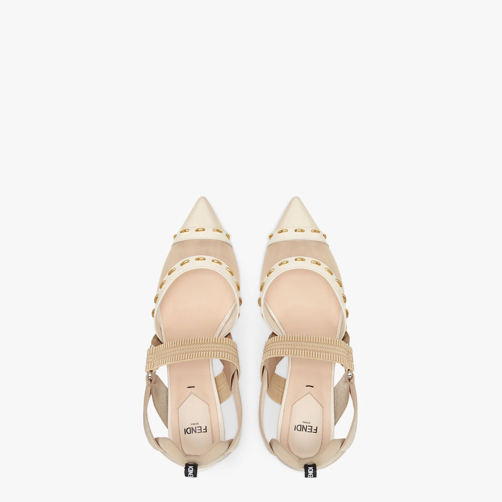 Pink mesh, medium-heel slingbacks with metal stitches - 4