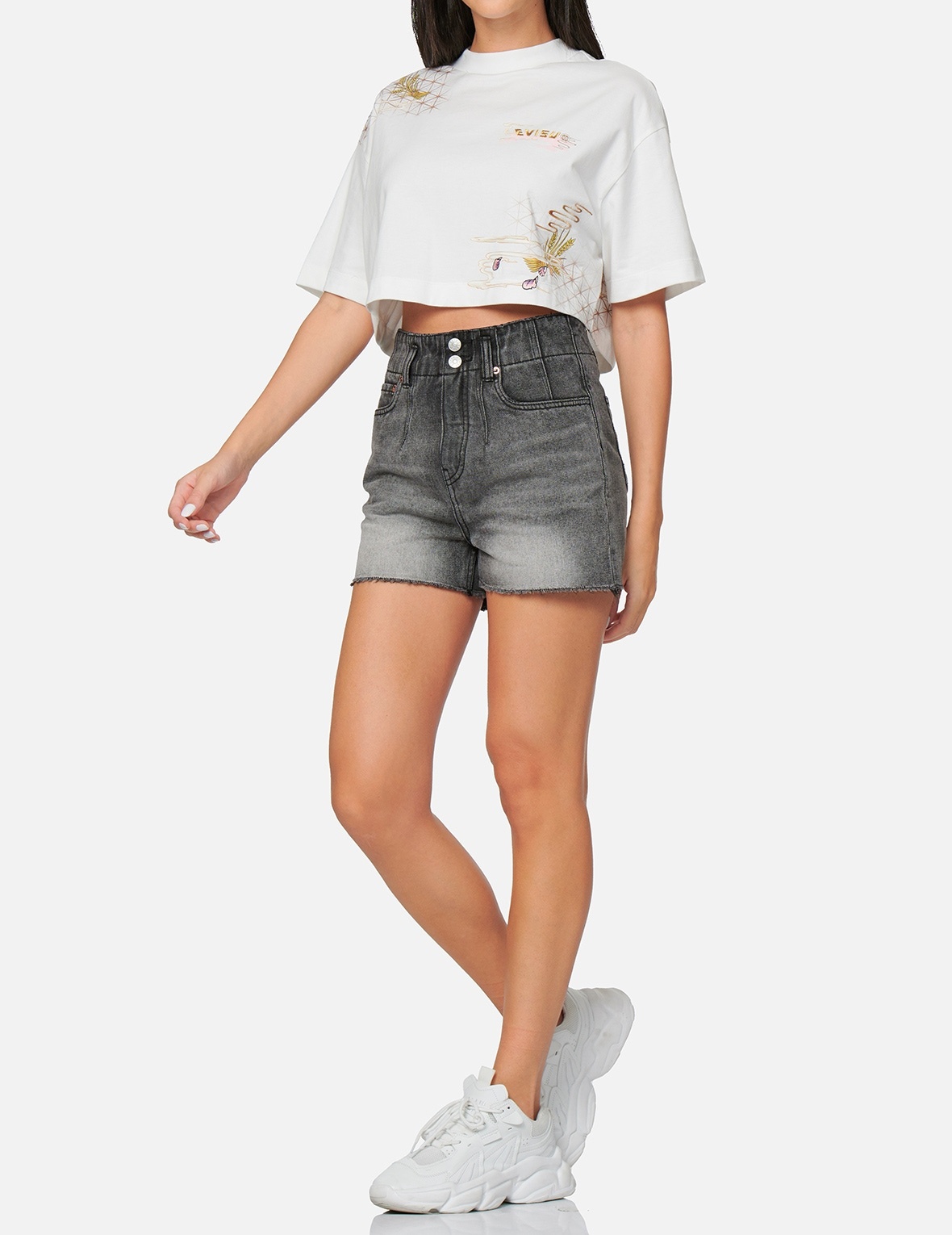 SEAGULL PRINT LIGHT GREY DENIM SHORTS - 5