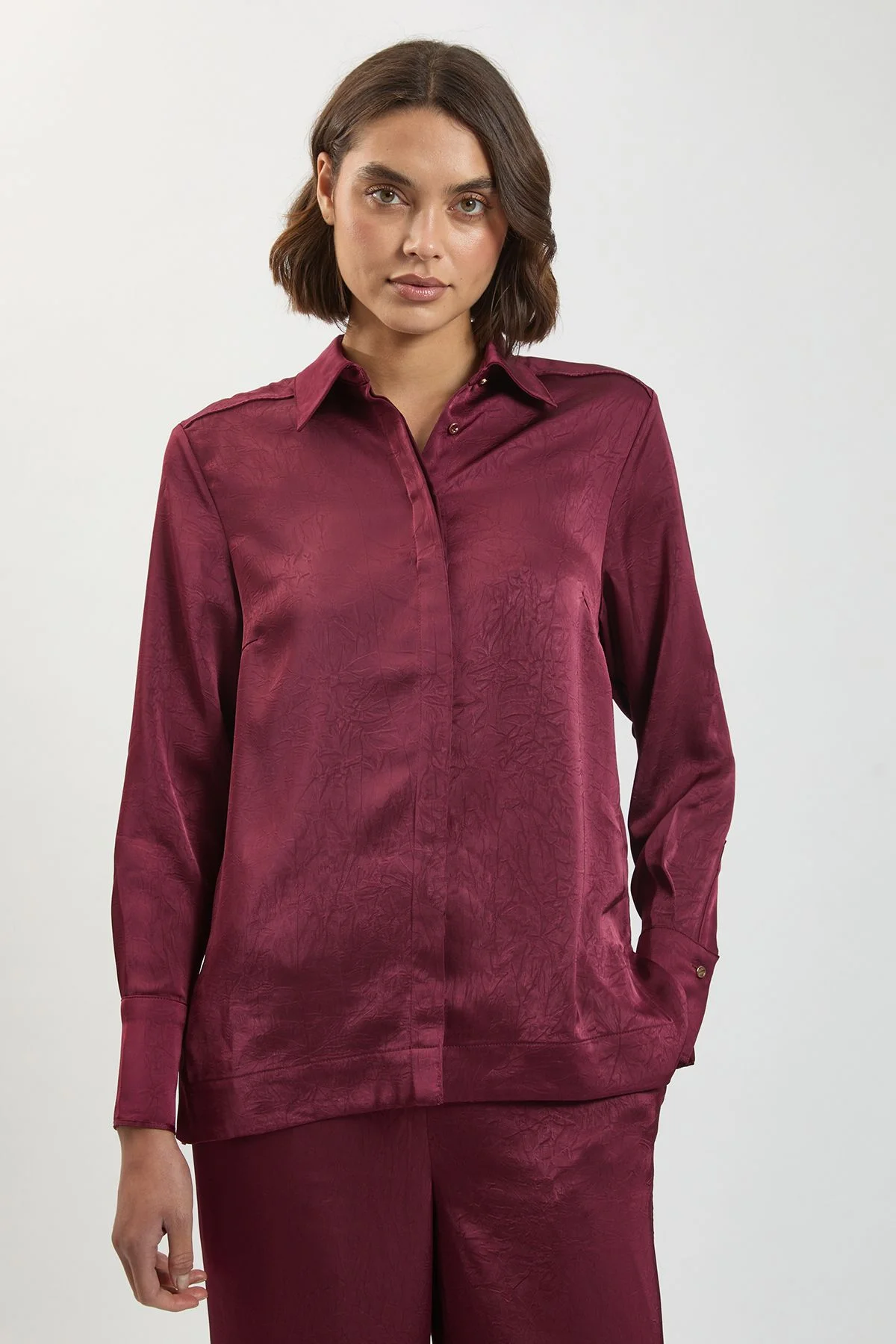 Petite Hammered Satin Relaxed Woven Shirt - 1