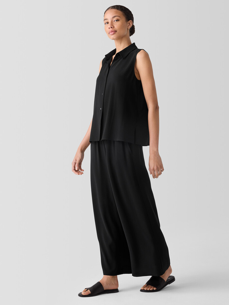 Silk Georgette Crepe Classic Collar Sleeveless Shirt 3