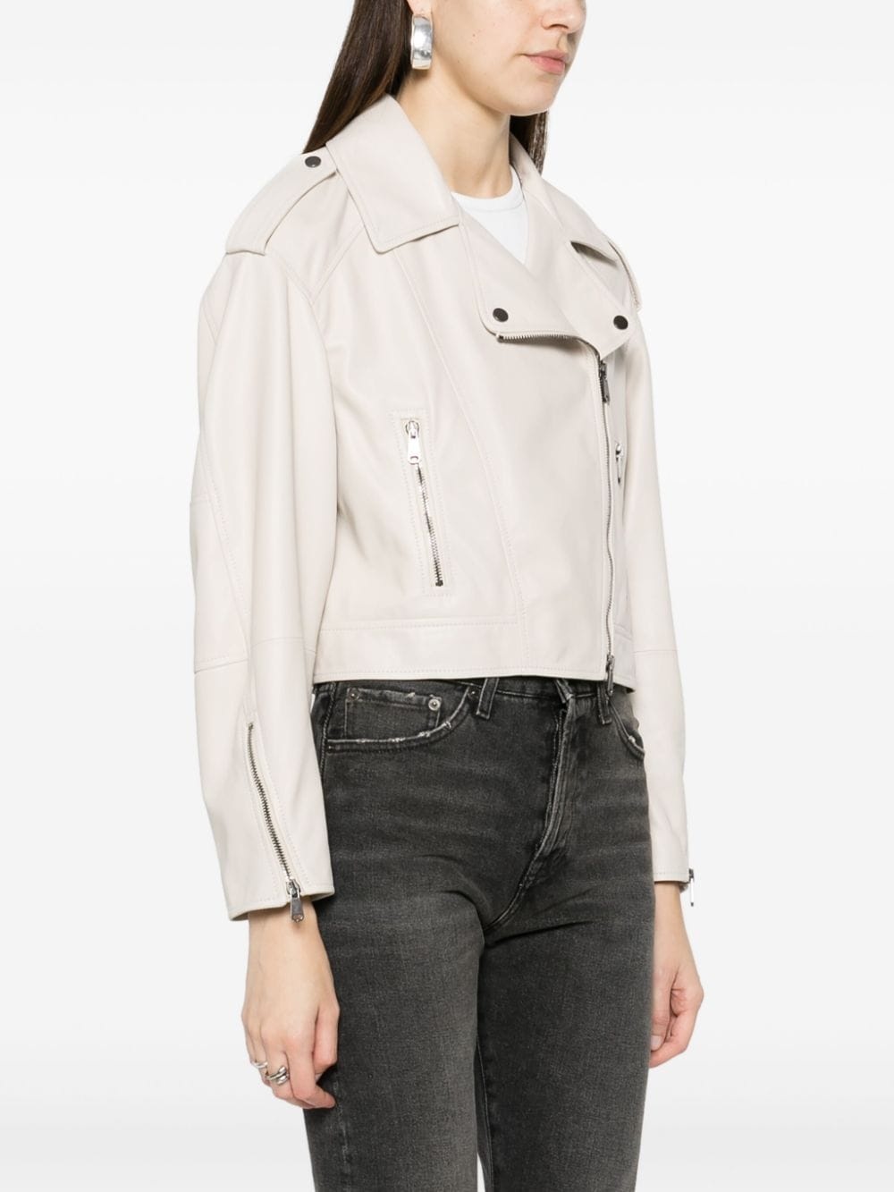 notched-lapels leather jacket - 3