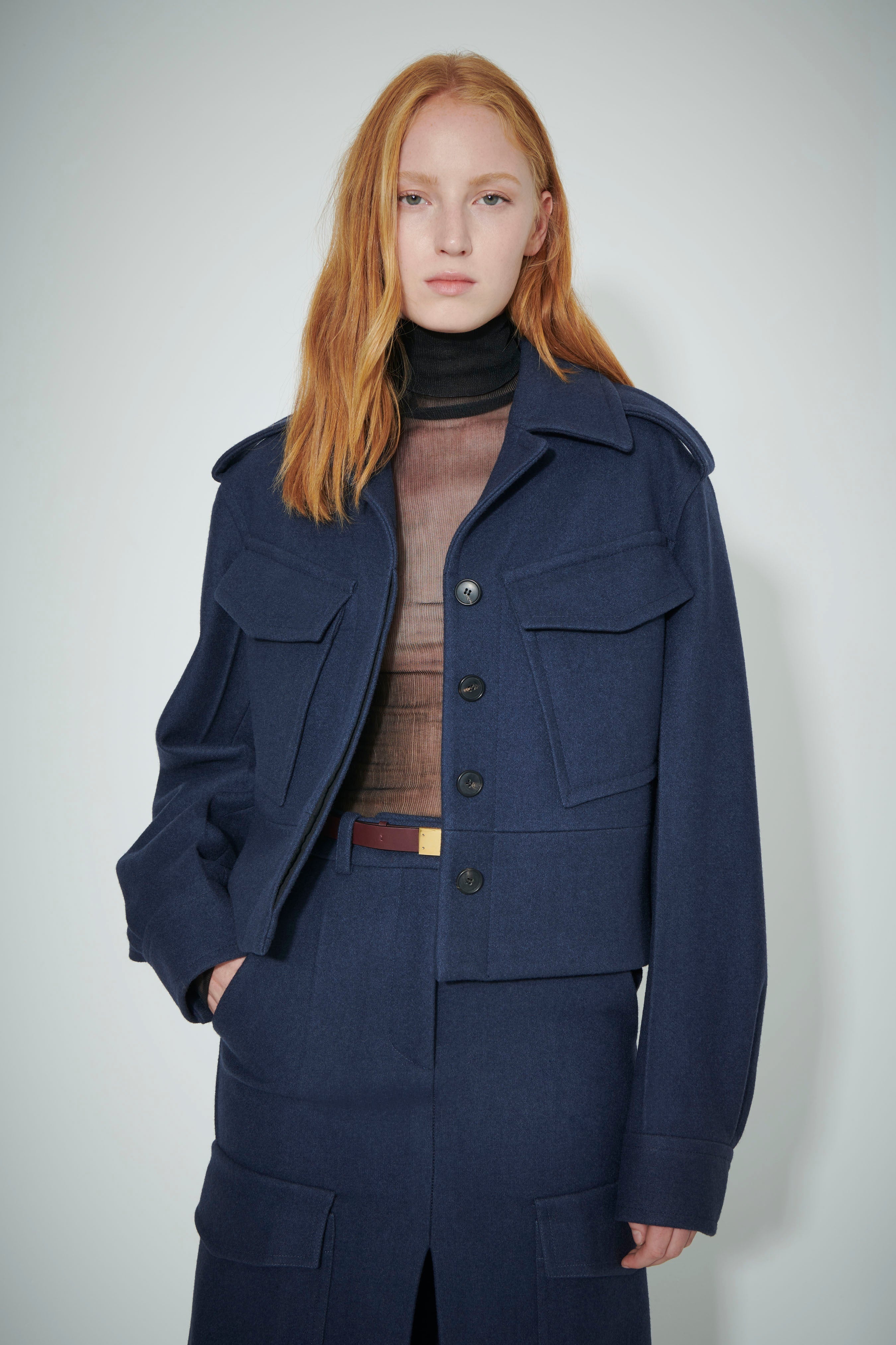 Cropped Utility Jacket in Steel Blue - 3
