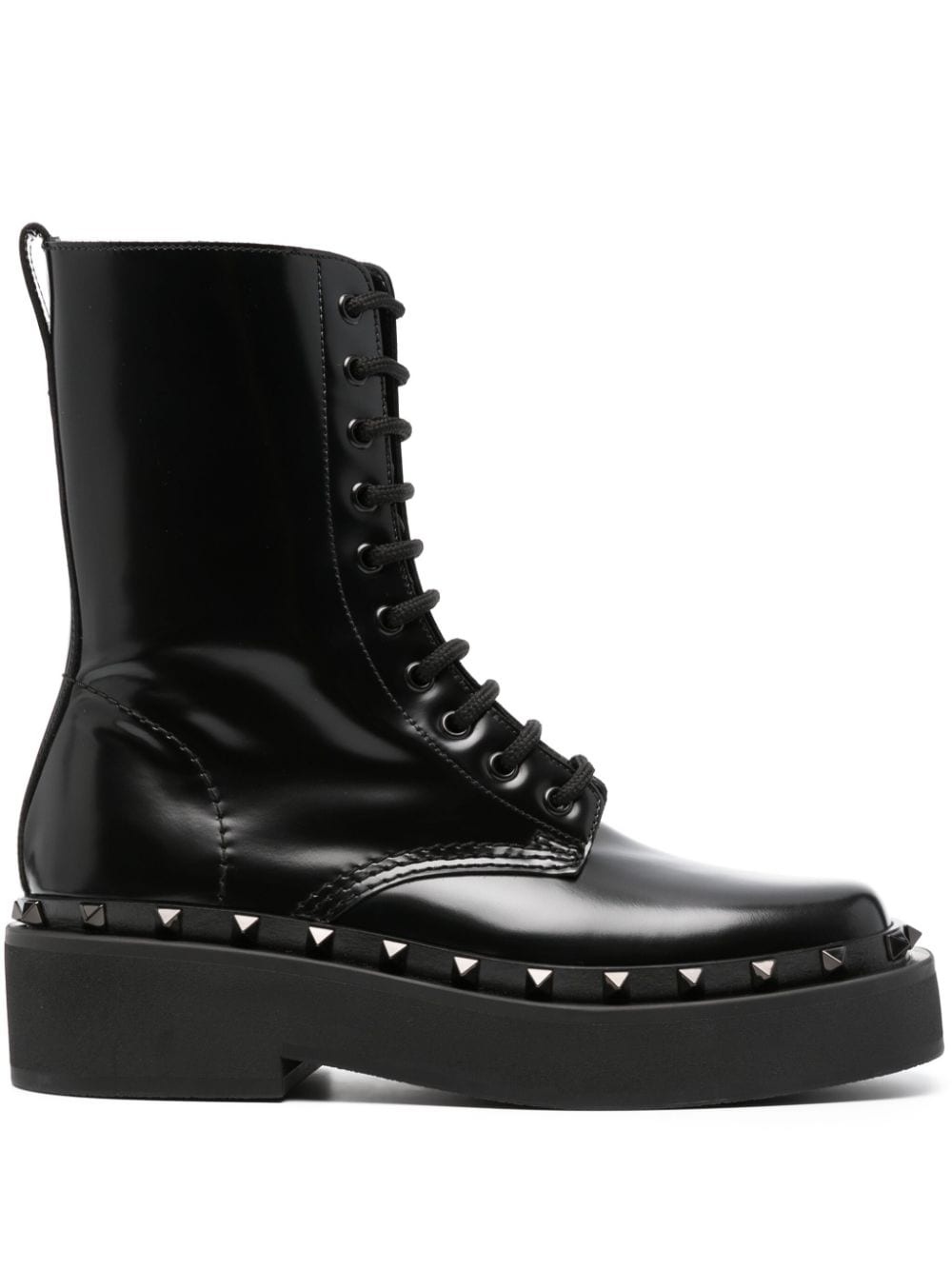 Rockstud-embellished leather lace-up boots - 1