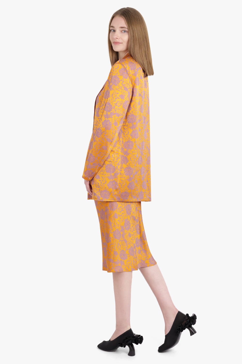 BASTI FLORAL JACQUARD SINGLE BREASTED  JACKET | MANDARIN/LILAC - 6