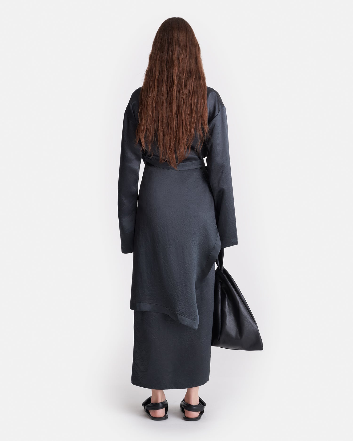 Draped Crinkled Satin Midi Dress - 4