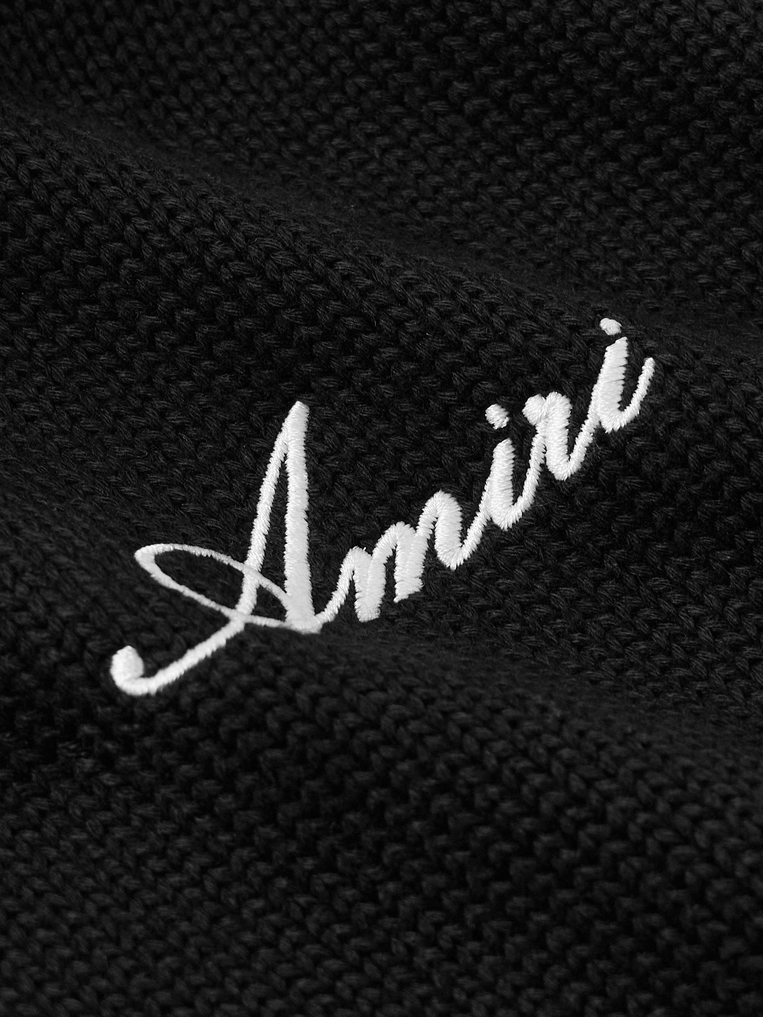 Bones Logo-Embroidered Intarsia-Knit Cotton-Blend Hoodie Black - 4