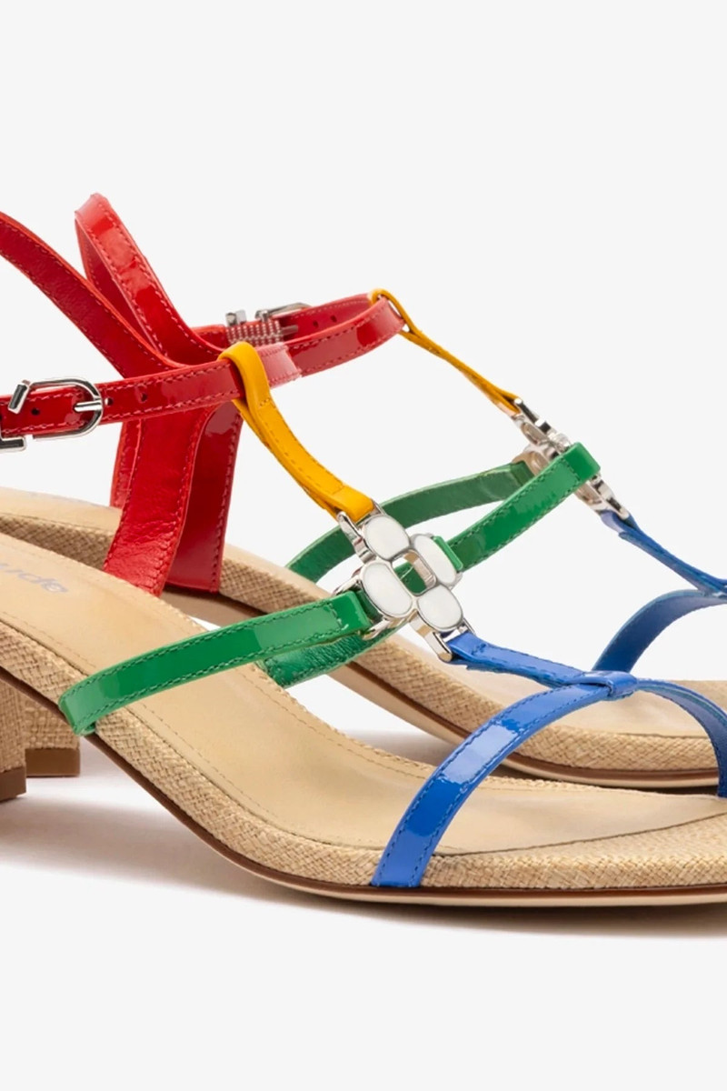 Hana Block In Multicolor Patent Leather and Raffia 4