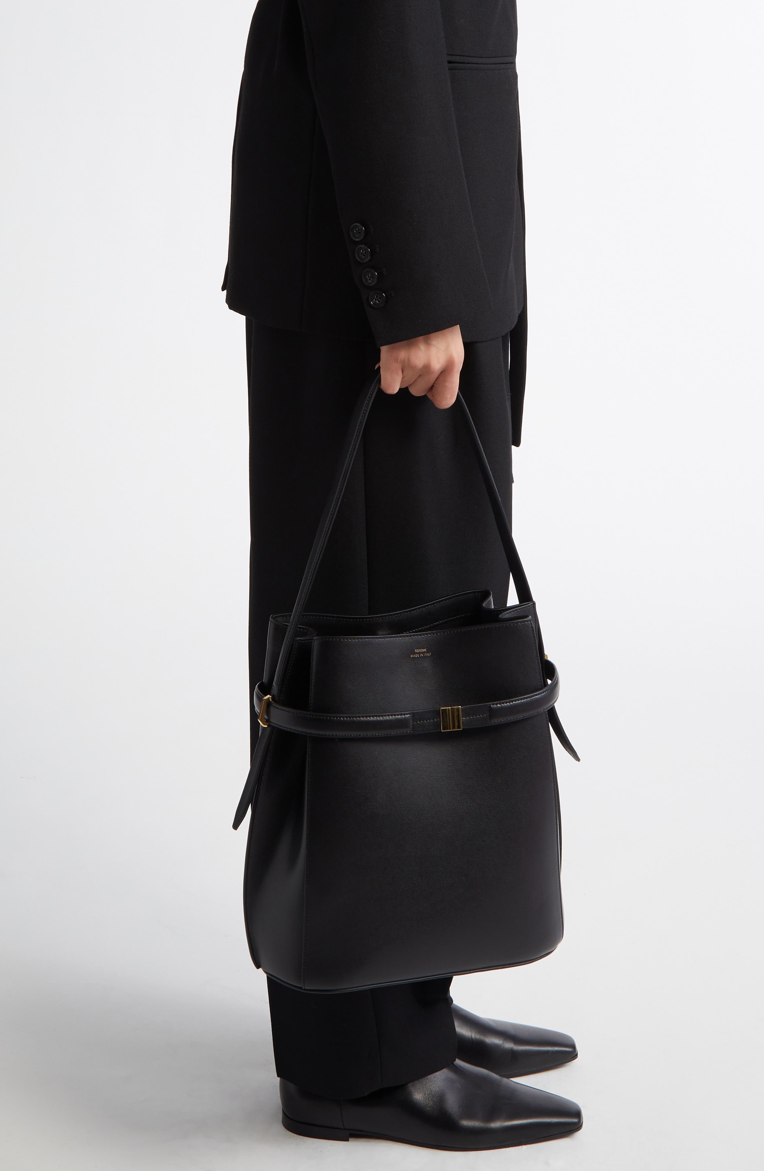 TOTEME Belted Leather Bucket Bag in Black at Nordstrom - 2