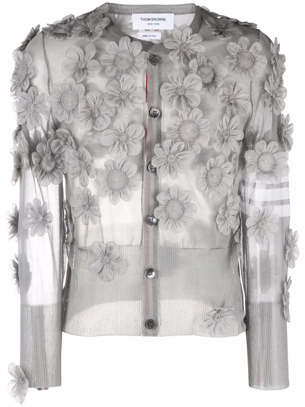 floral-appliqué semi-sheer organza cardigan - 1