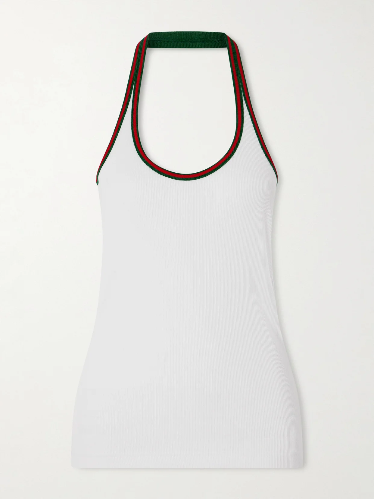 Striped Ribbed Cotton-blend Jersey Halterneck Tank - 1