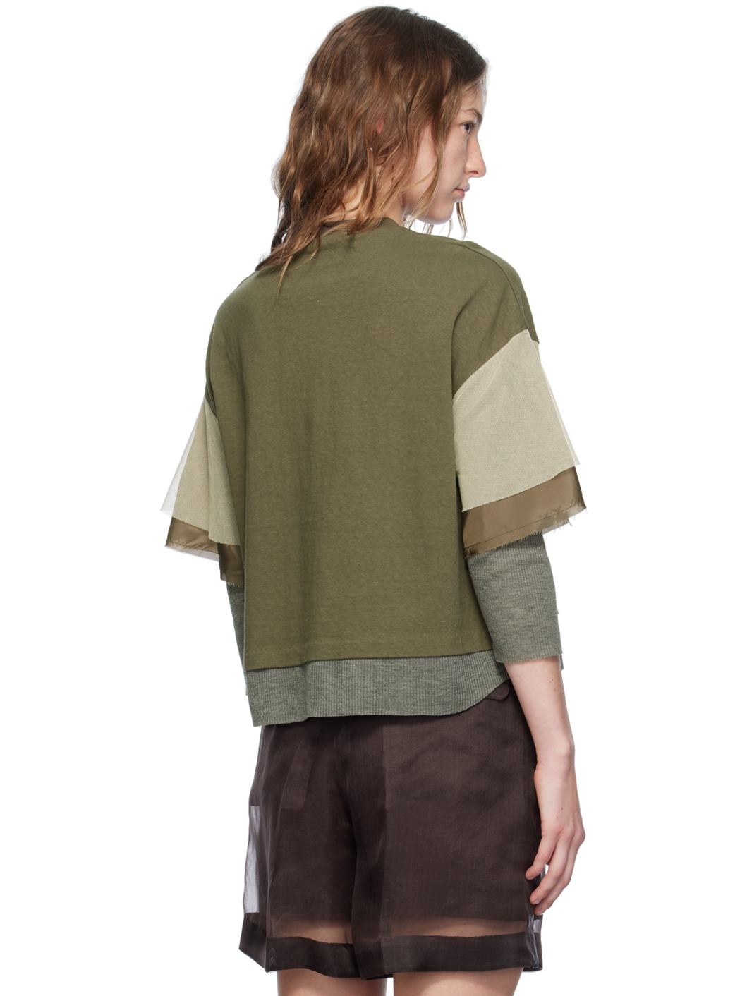 Khaki & Gray Layered Long Sleeve T-Shirt - 3