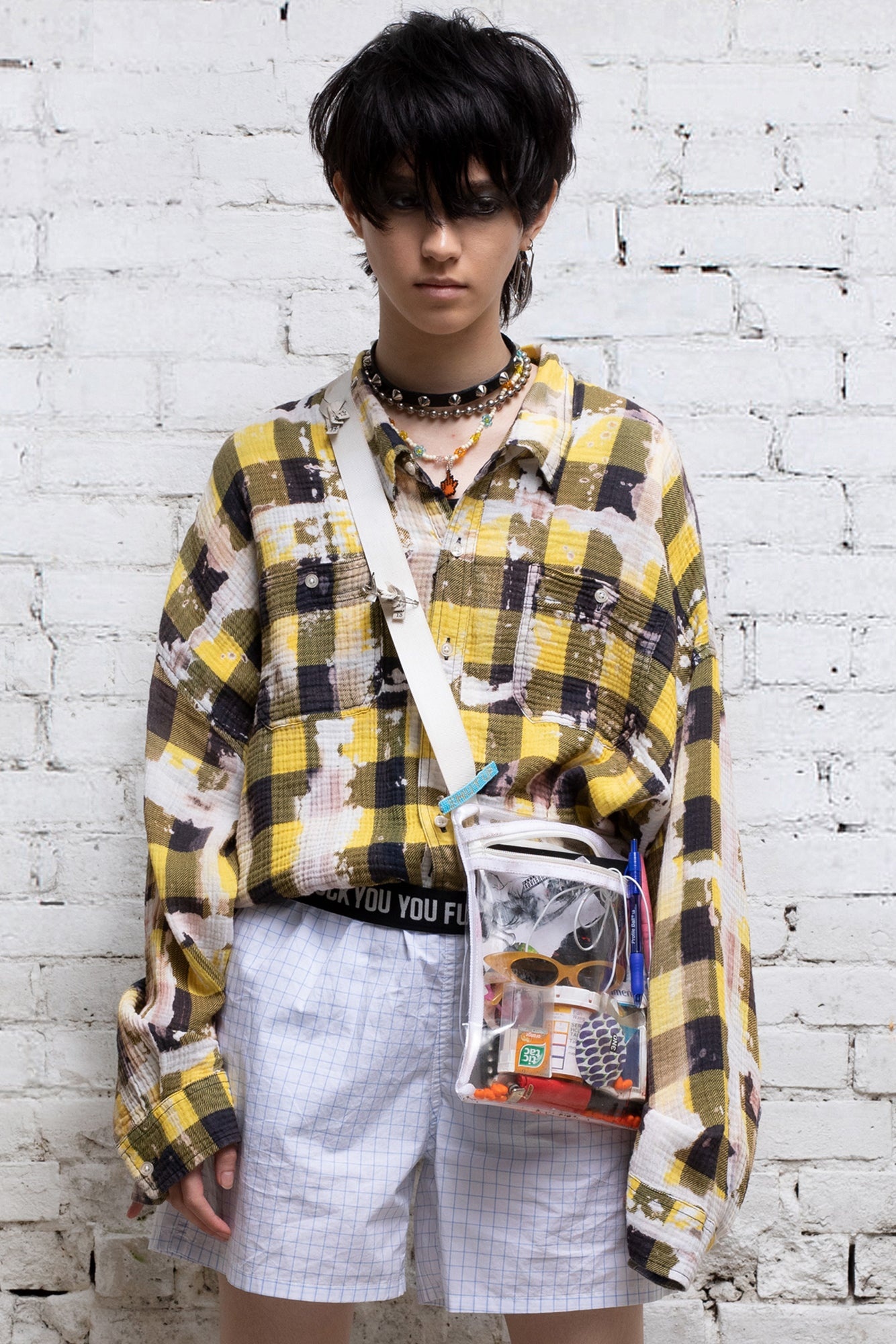 Gathered Hem Work Shirt - Bleached Yellow Plaid - 1