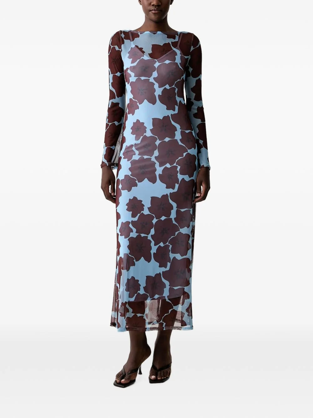 floral-print mesh dress - 1