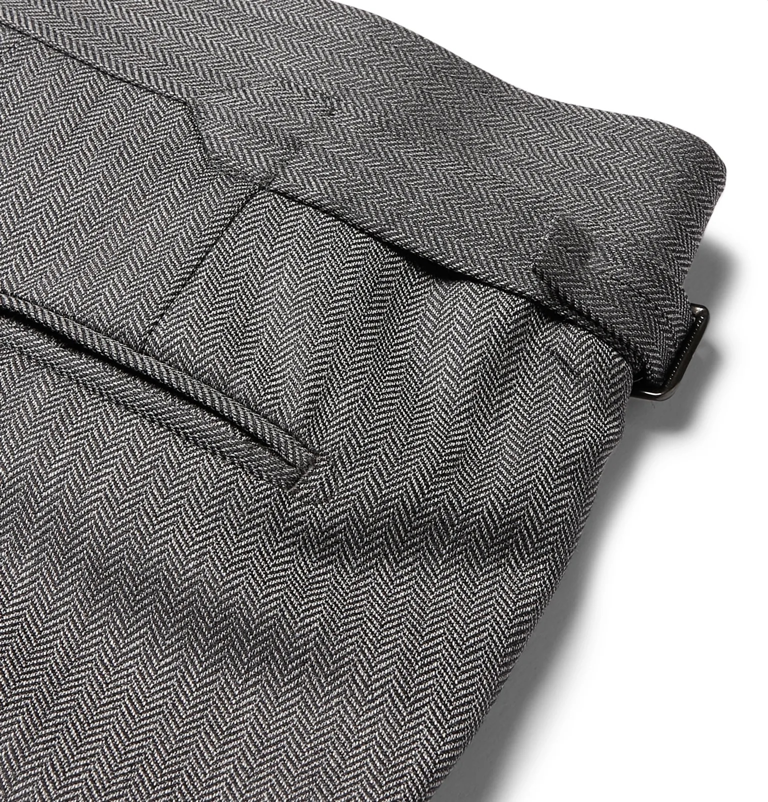 Slim-Fit Herringbone Wool and Silk-Blend Suit Trousers - 6