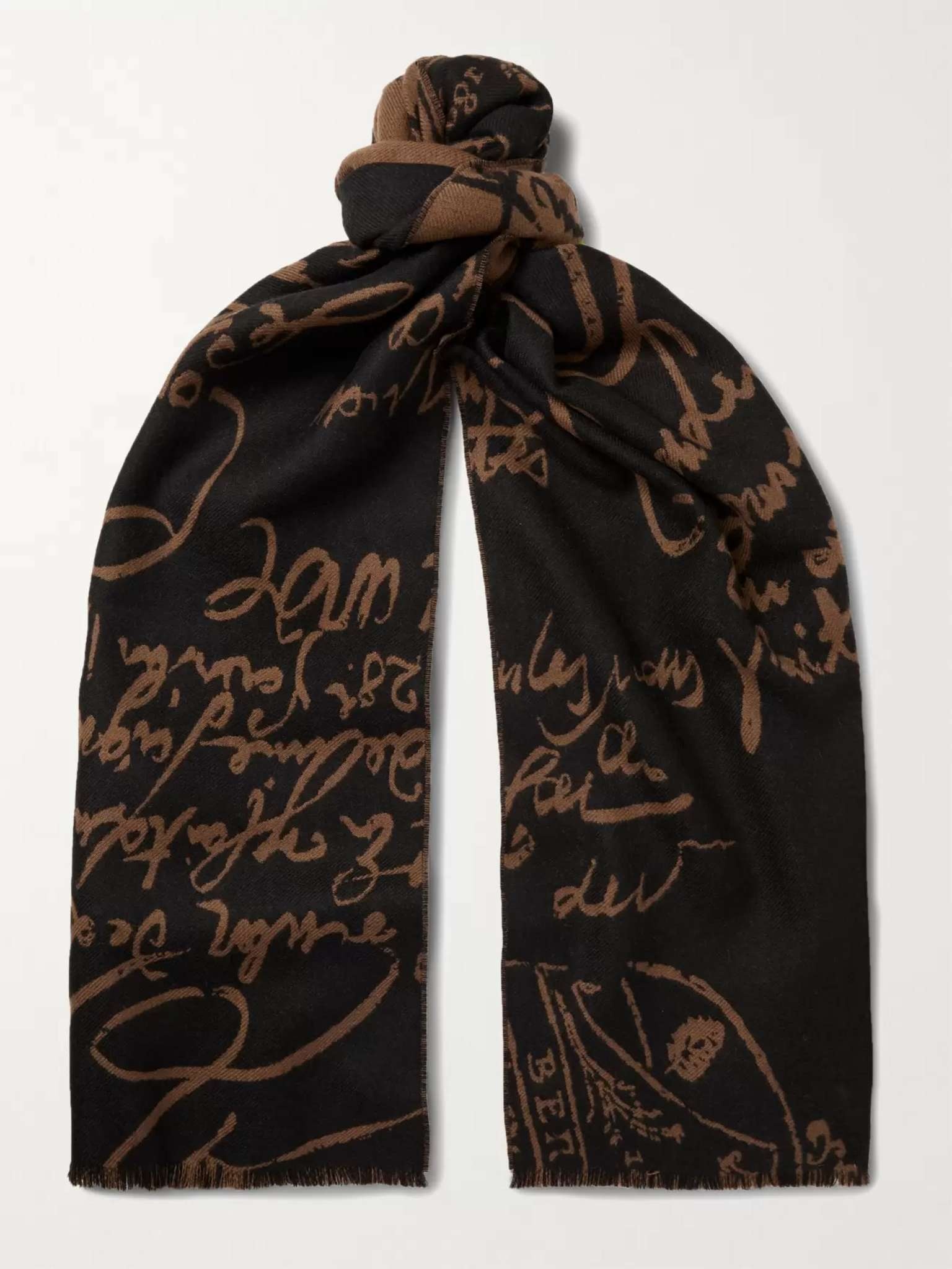 Scritto Reversible Fringed Wool-Jacquard Scarf - 1