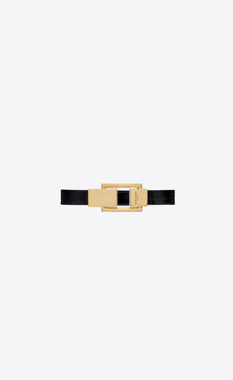 le carré bracelet in crocodile-embossed leather and metal 1