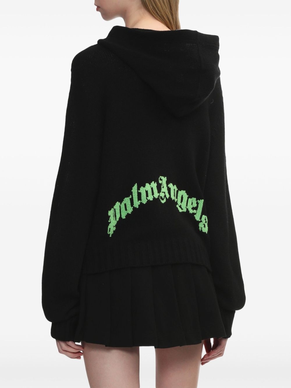 curved logo knitted hoodie - 4