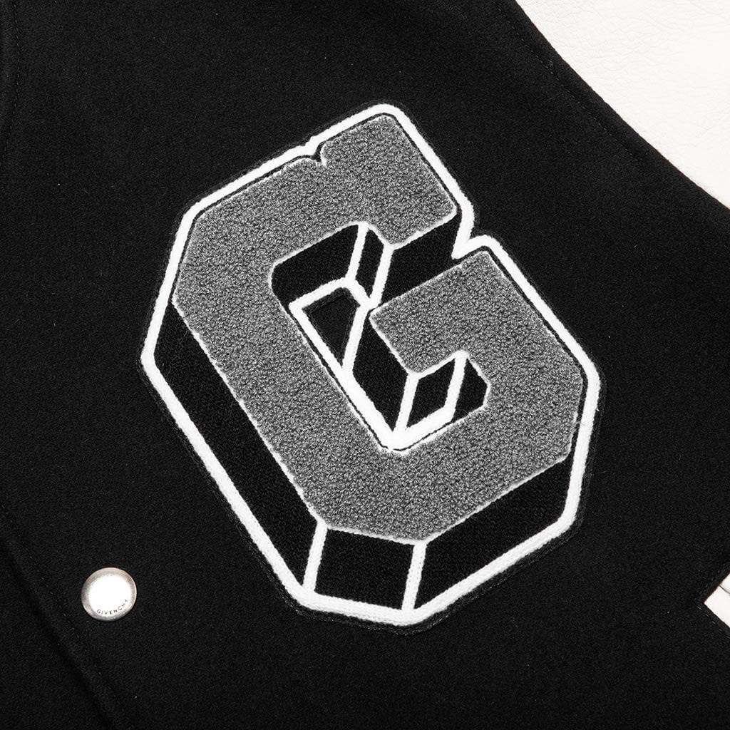 VARSITY BOMBER JACKET W/ PATCHES - BLACK/WHITE - 5