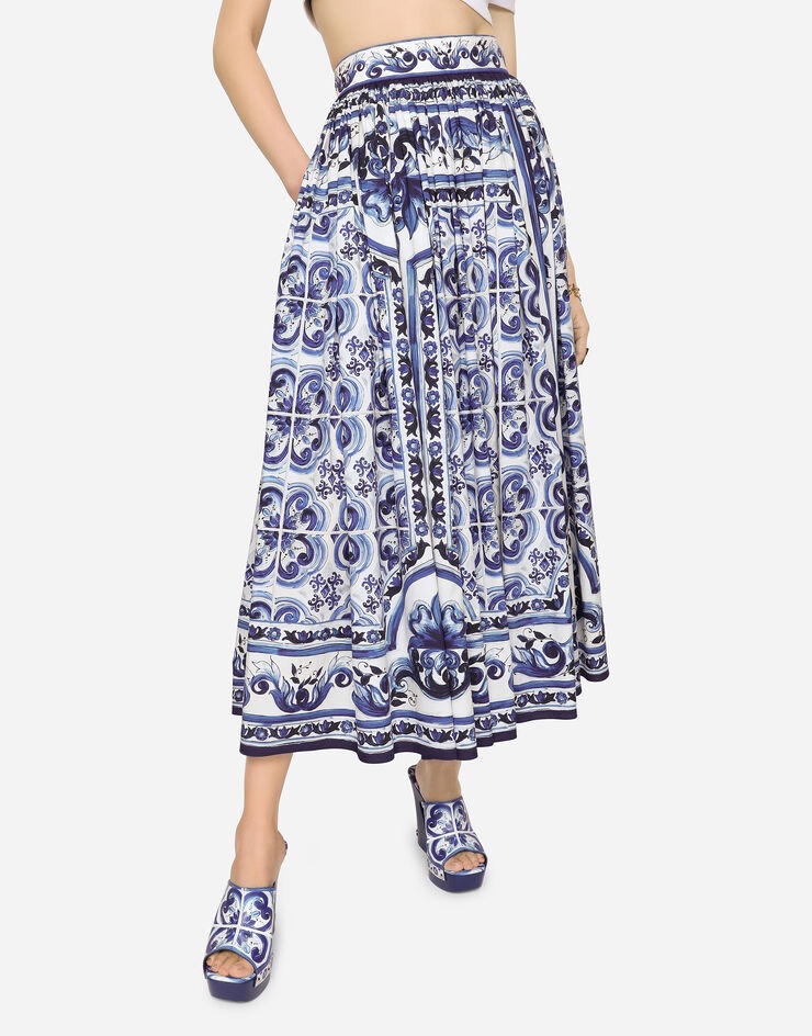 Majolica-print poplin calf-length skirt - 3