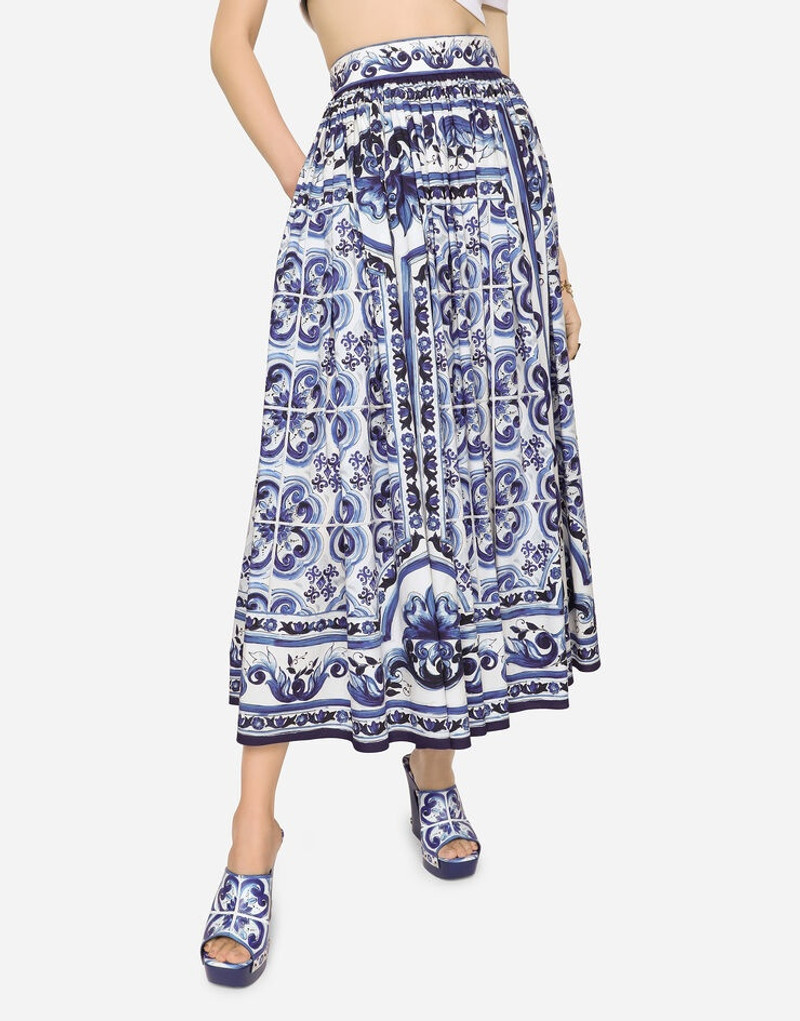 Majolica-print poplin calf-length skirt 3