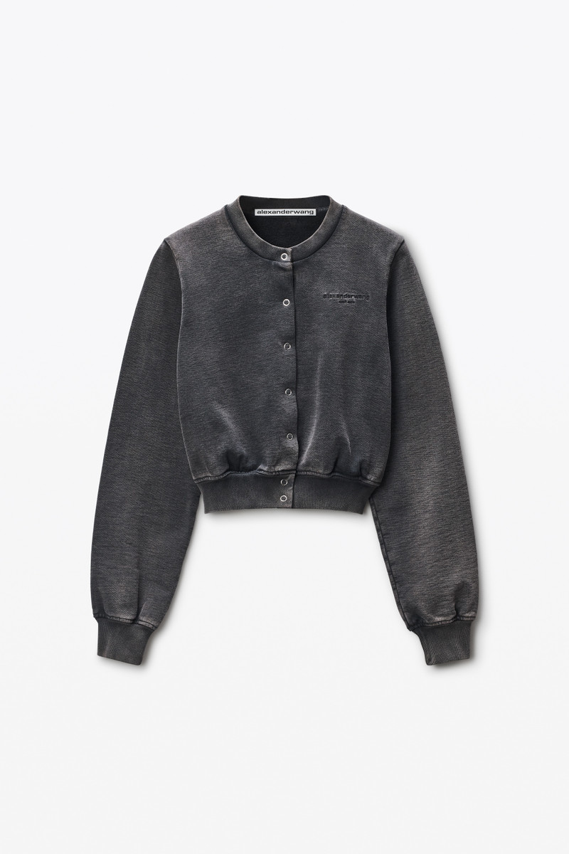 Black Cotton Terry Shrunken Cardigan 1