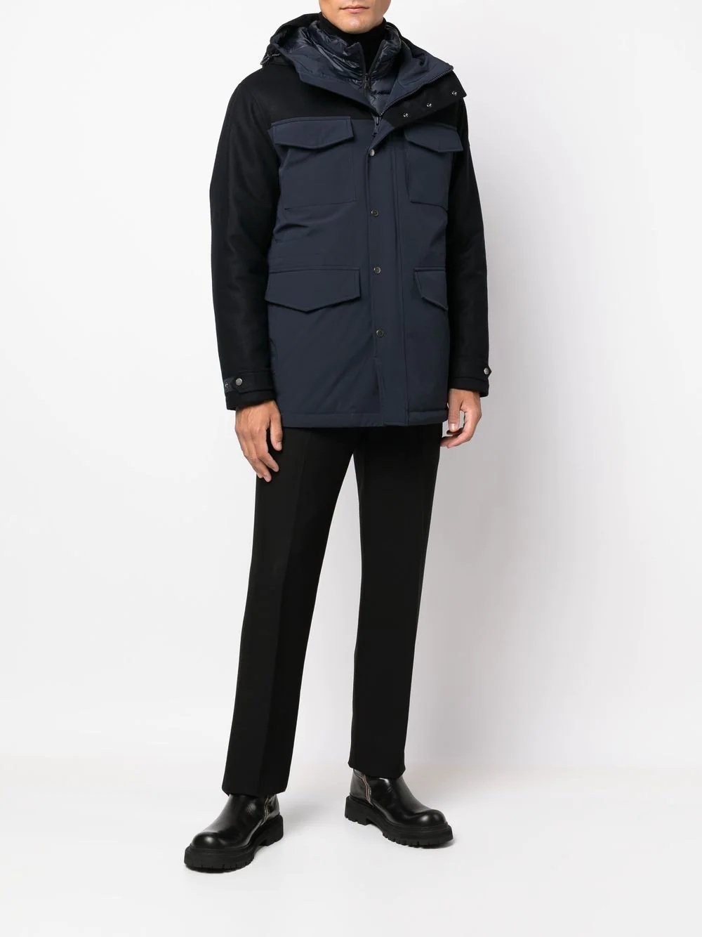 multi-pocket down hooded coat - 2