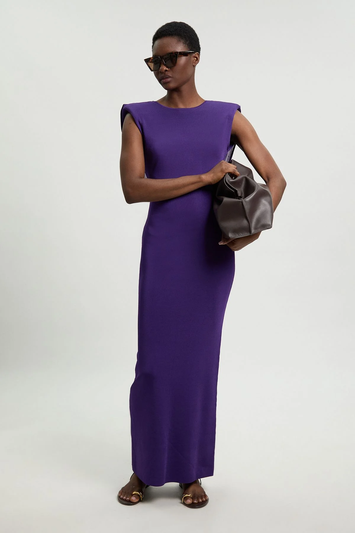 Petite Viscose Blend Slinky Drape Plunge Back Knit Maxi Dress - 1