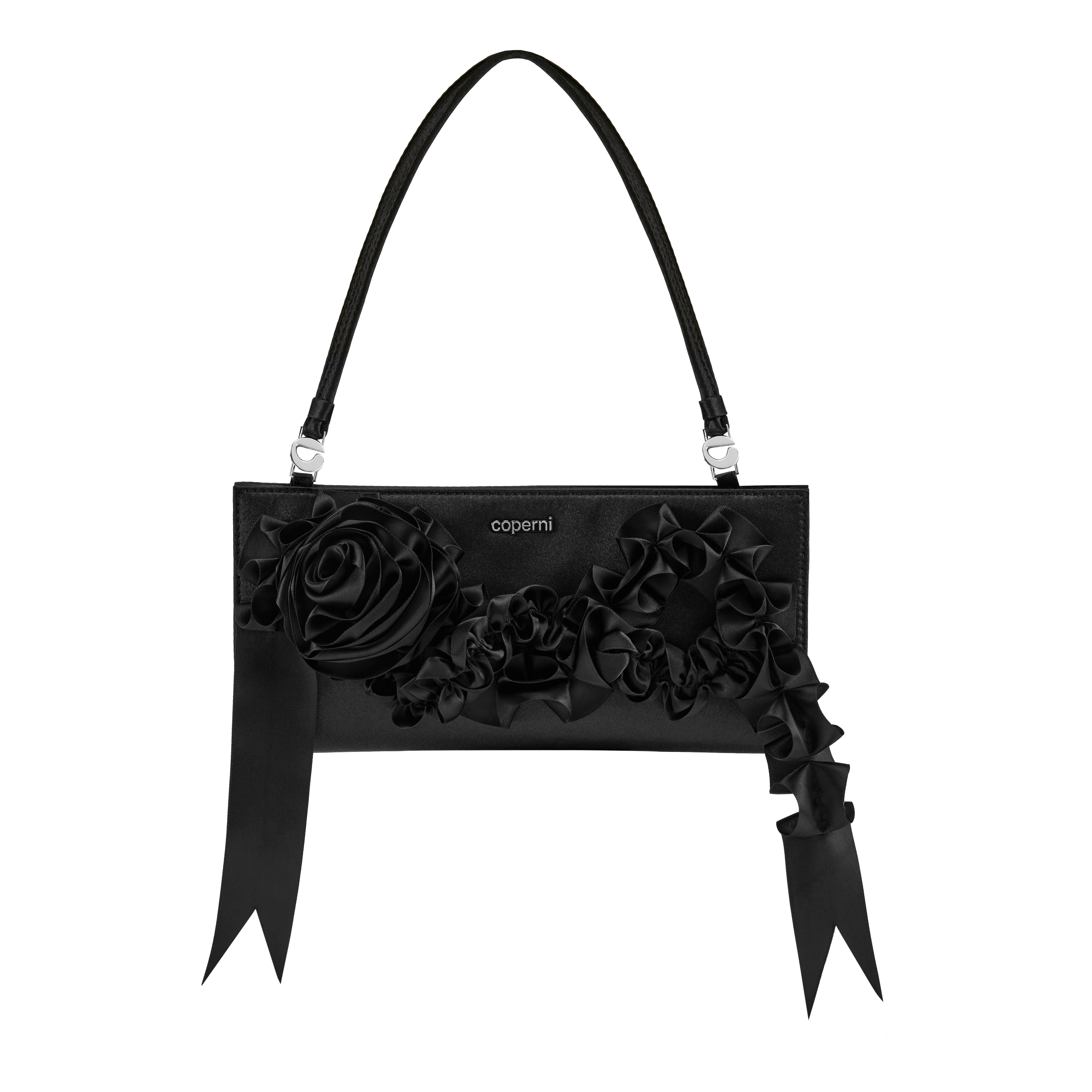 Pleated Ribbon Satin Pochette Bag - 1