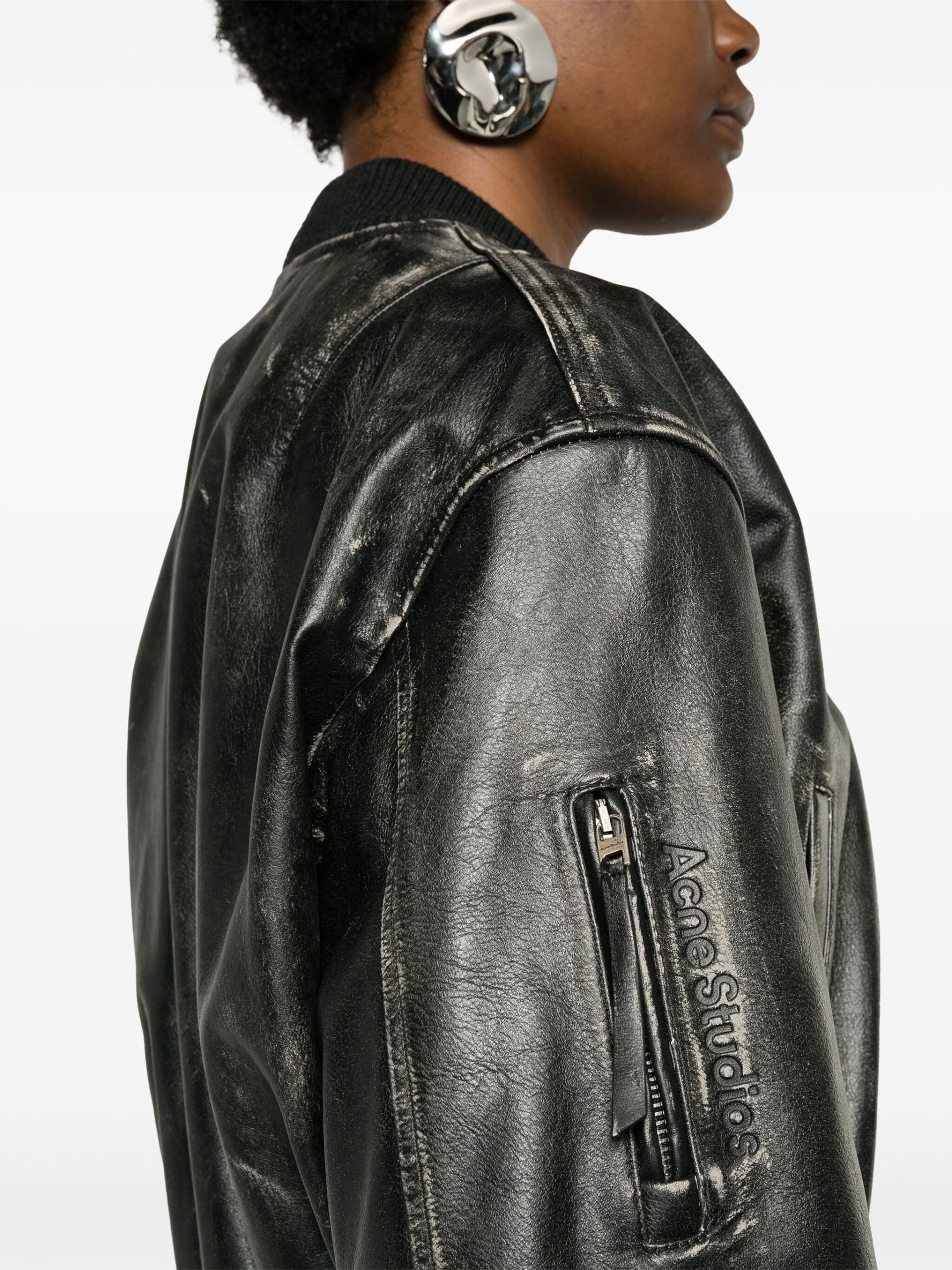 Black leather bomber jacket - 5