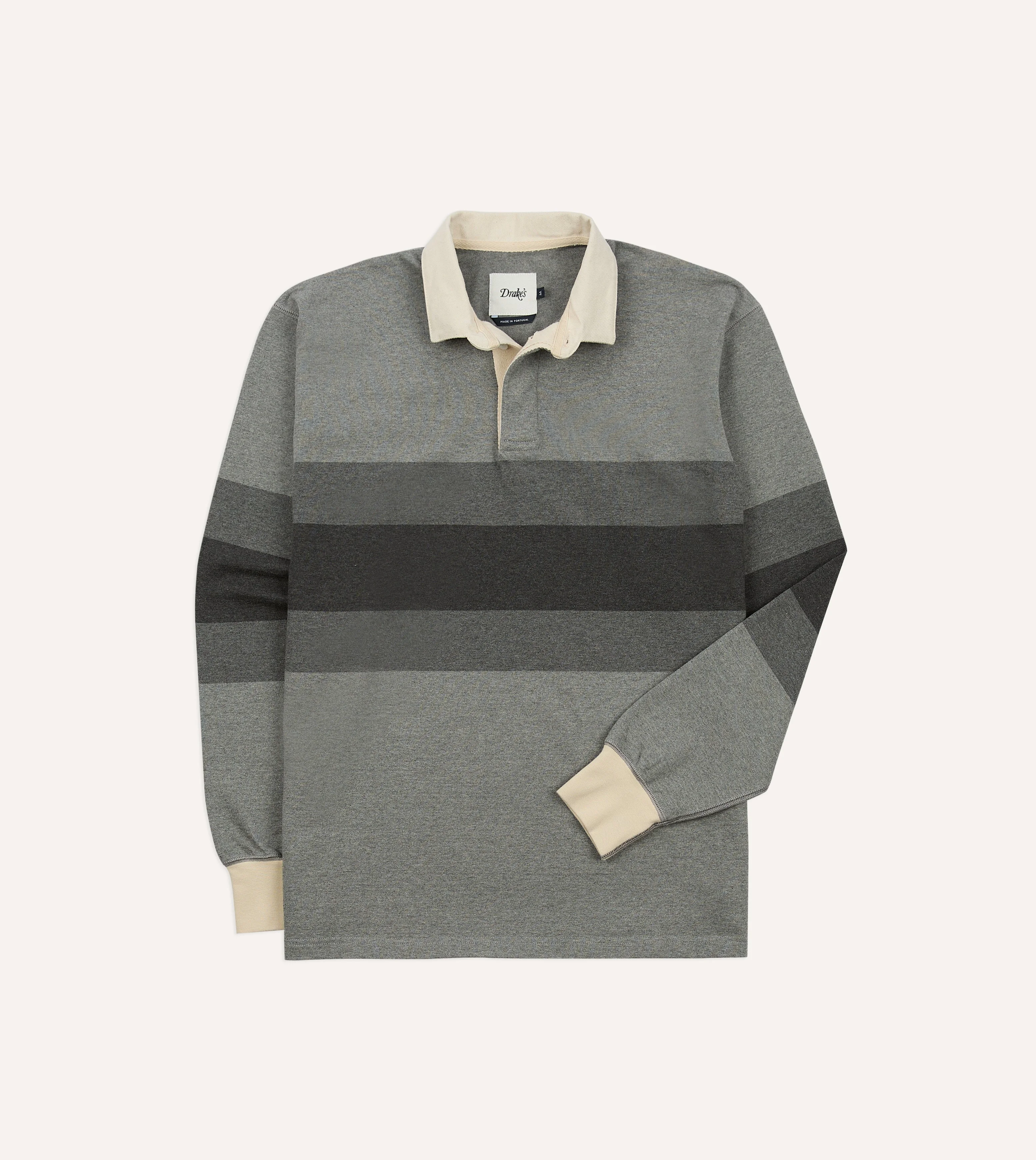 Grey Melange Centre Stripe Cotton Rugby Shirt - 1