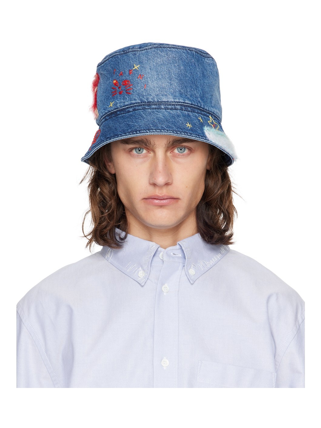 Blue Stonewashed Organic Denim Bucket Hat - 1