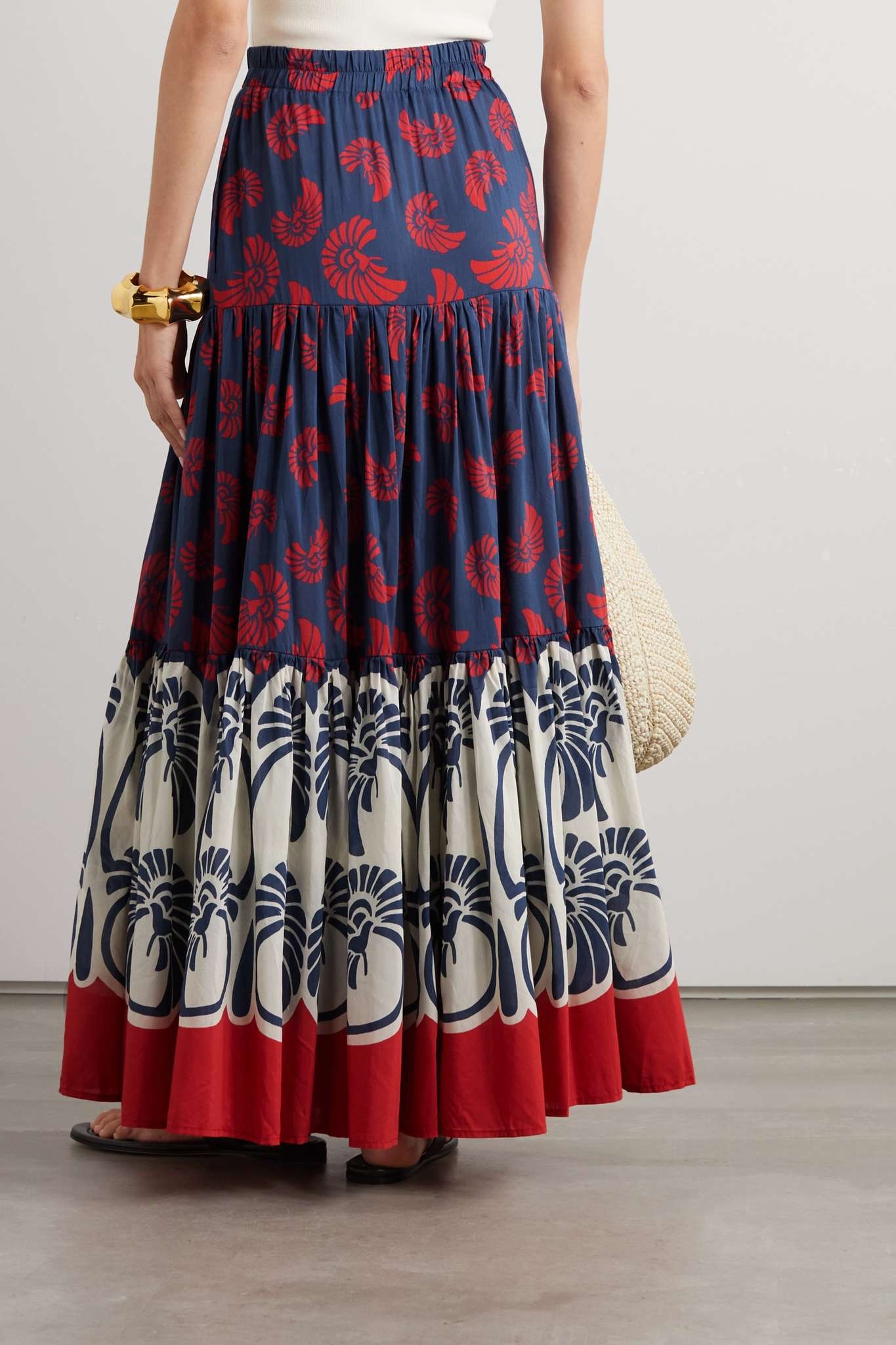 Tiered printed cotton and silk-blend maxi skirt - 3