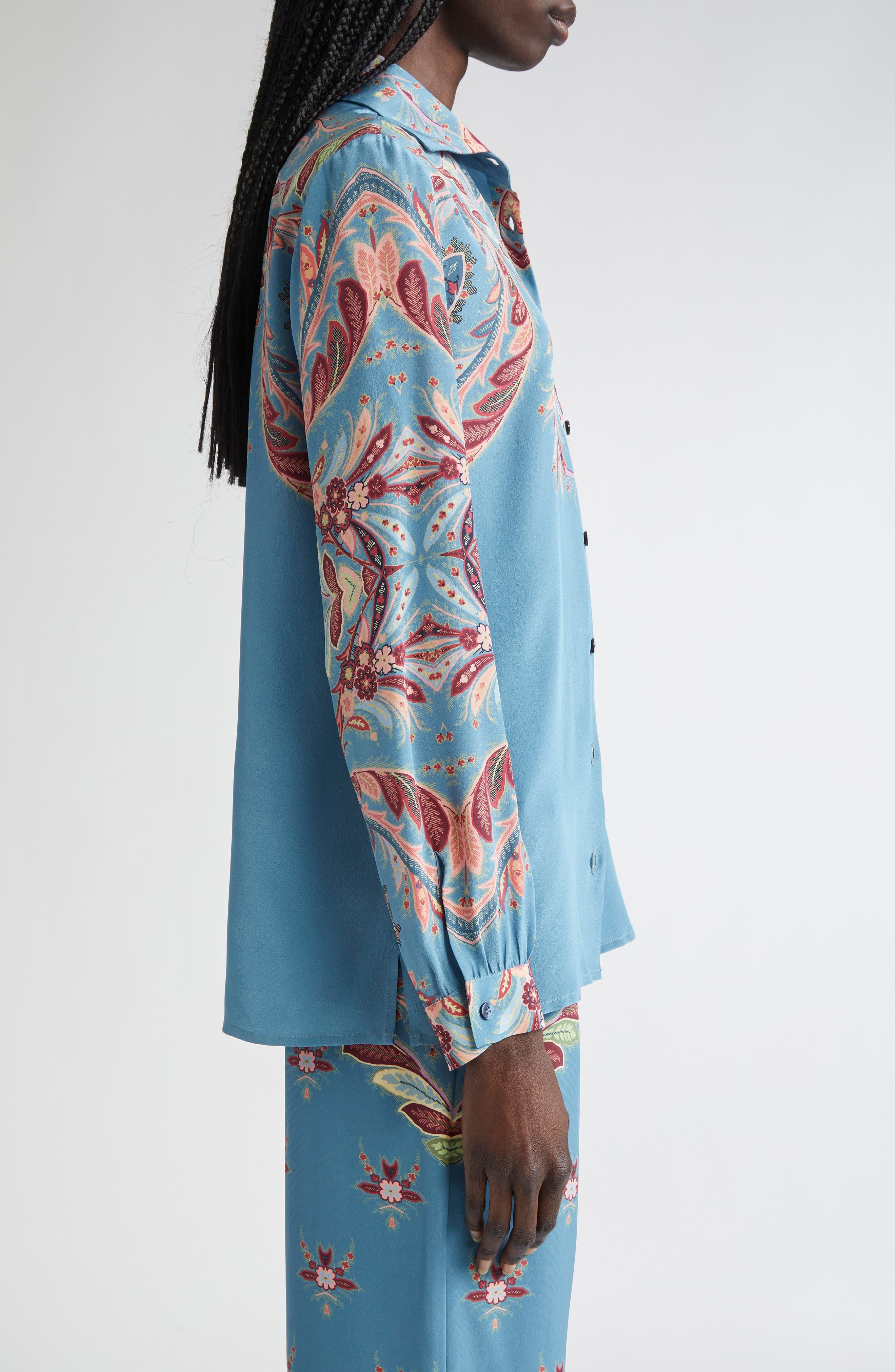 Etro Paisley Silk Button-Up Shirt in Printed Blue Base at Nordstrom - 4