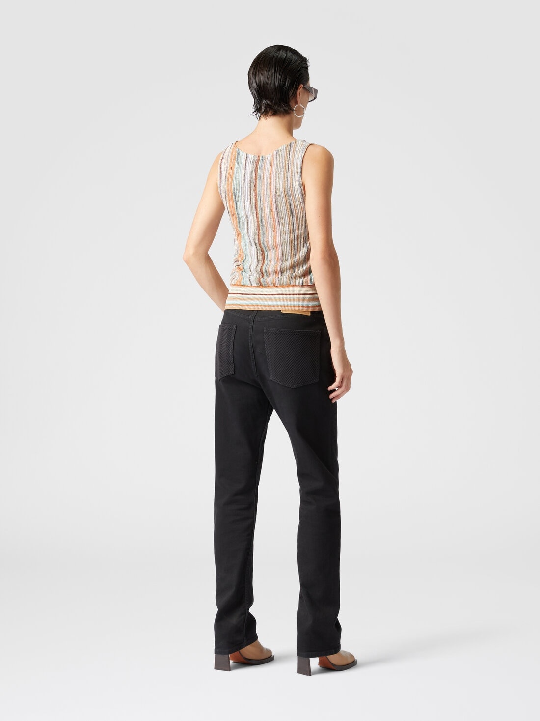 Striped lamé slub viscose sleeveless top - 3