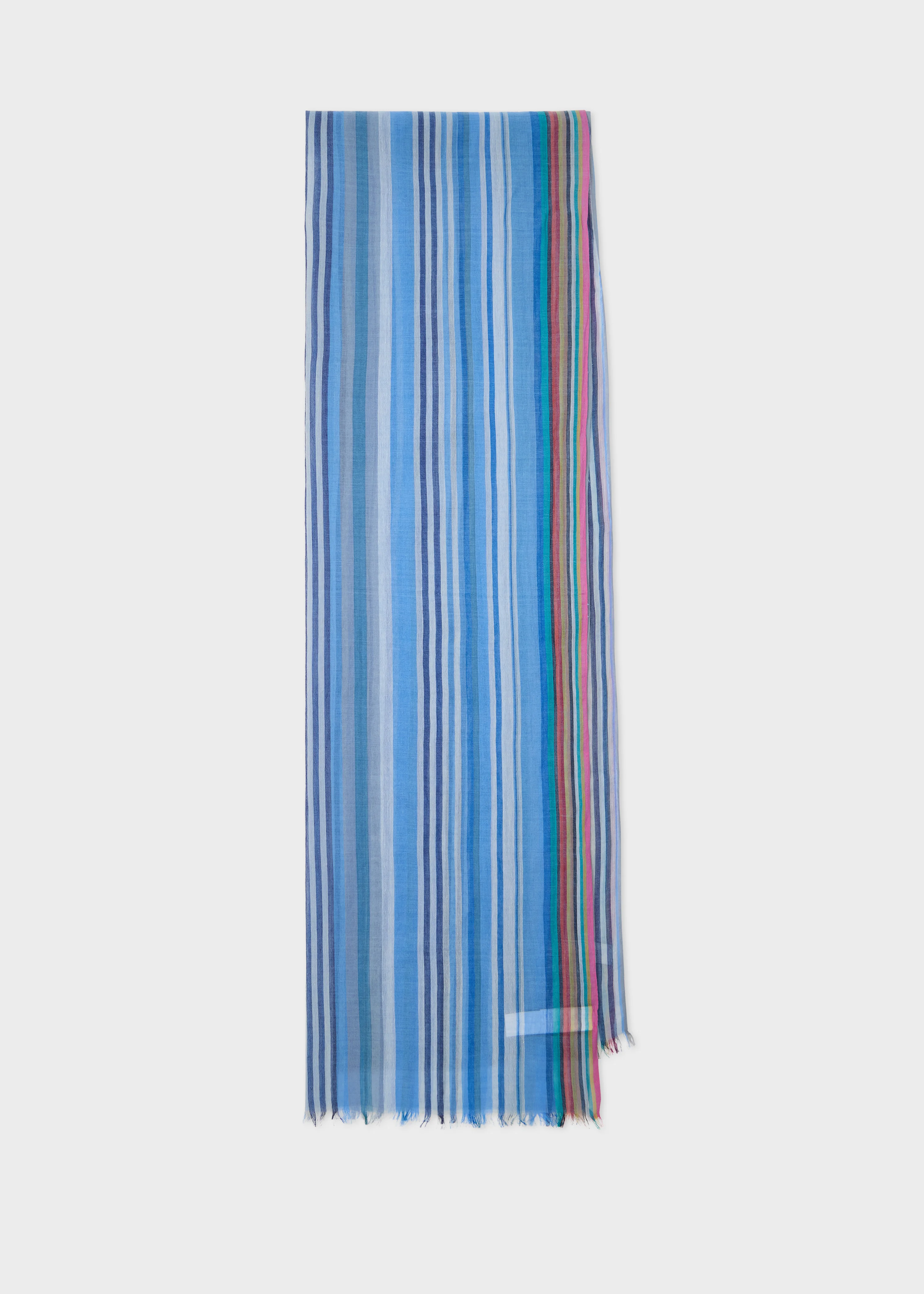 Blue Cotton 'Multistripe' Scarf - 1