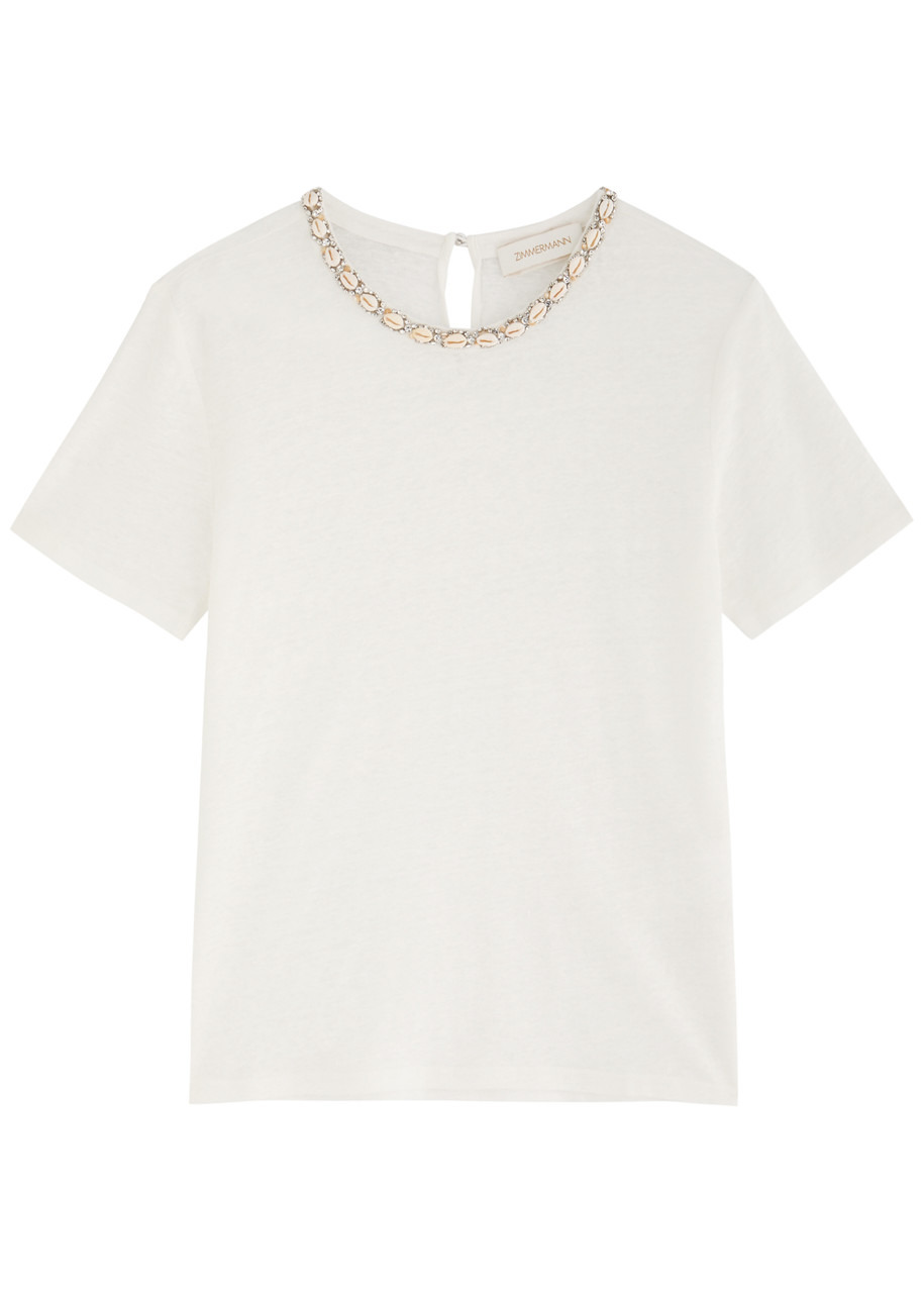 Zimmermann Illuminate Embellished Linen T-shirt - 1
