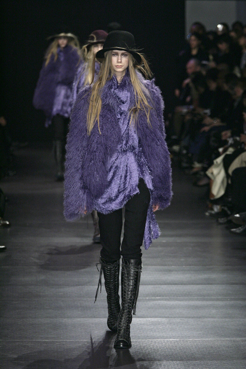 Ann Demeulemeester fall 2008 purple fur like fringe silk dress 36 - 2